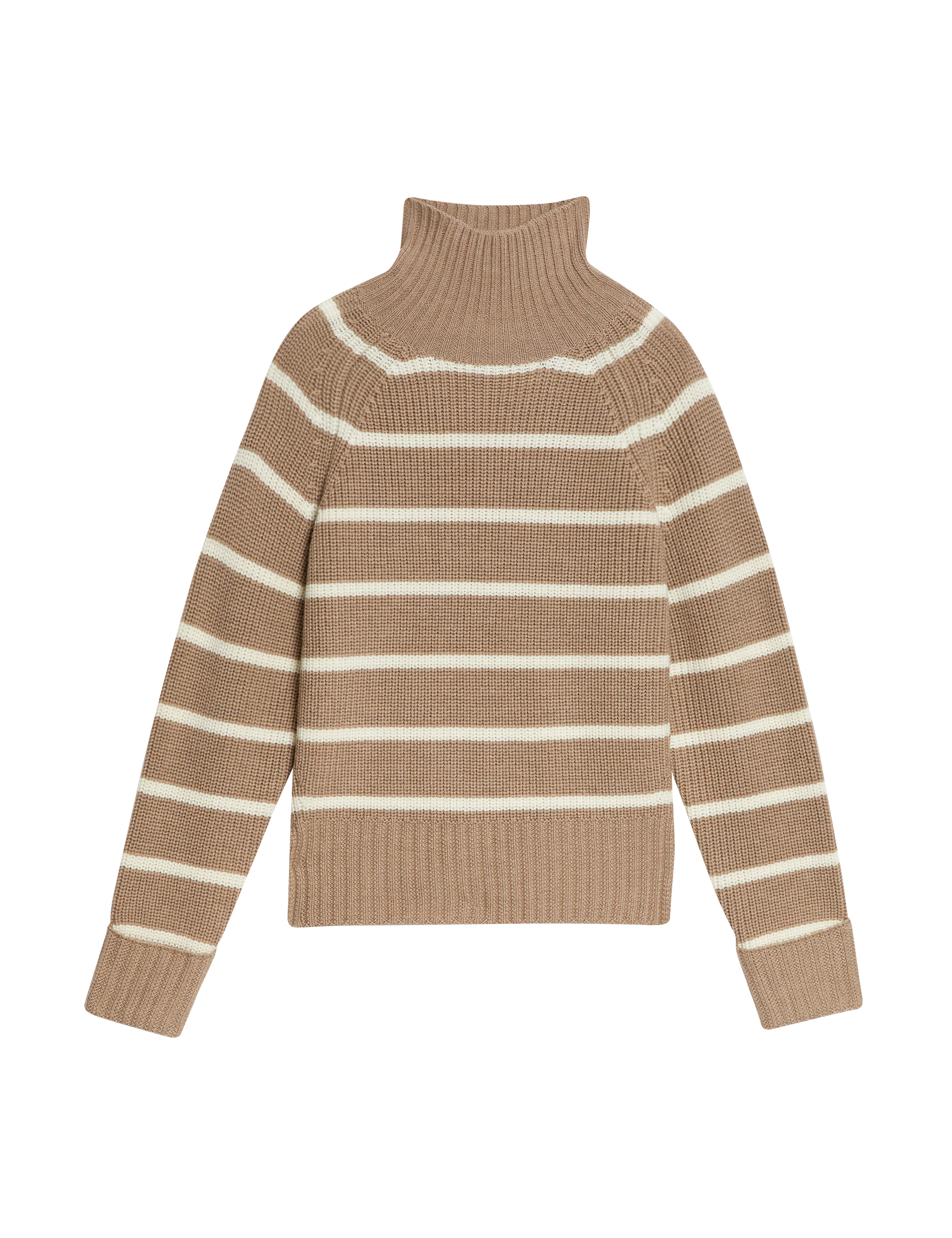 Jaeger Women's Pure Merino Wool Striped High Neck Jumper - Ivory Mix, Ivory Mix