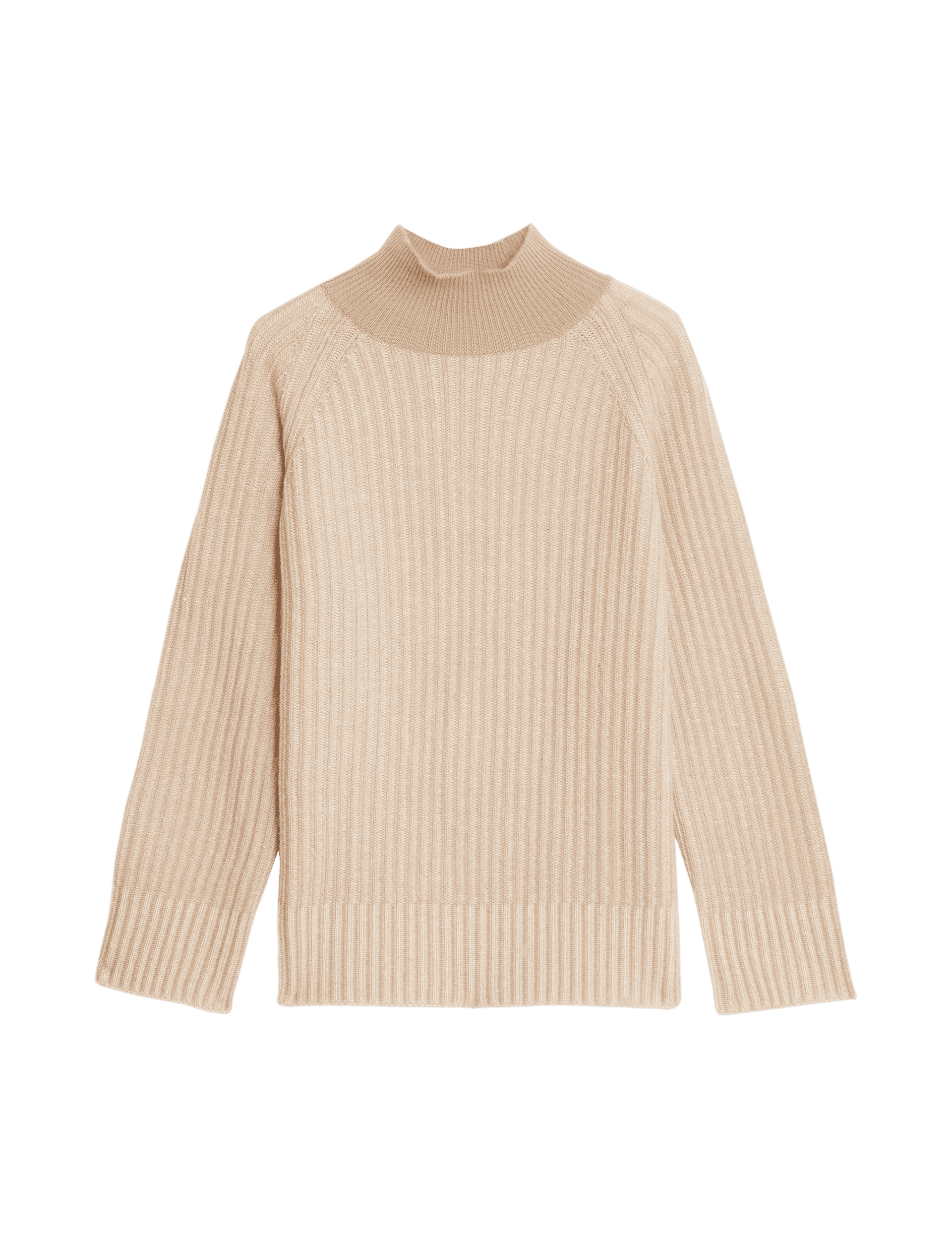 Jaeger Wool Rich Ribbed Funnel Neck Jumper - Camel, Camel