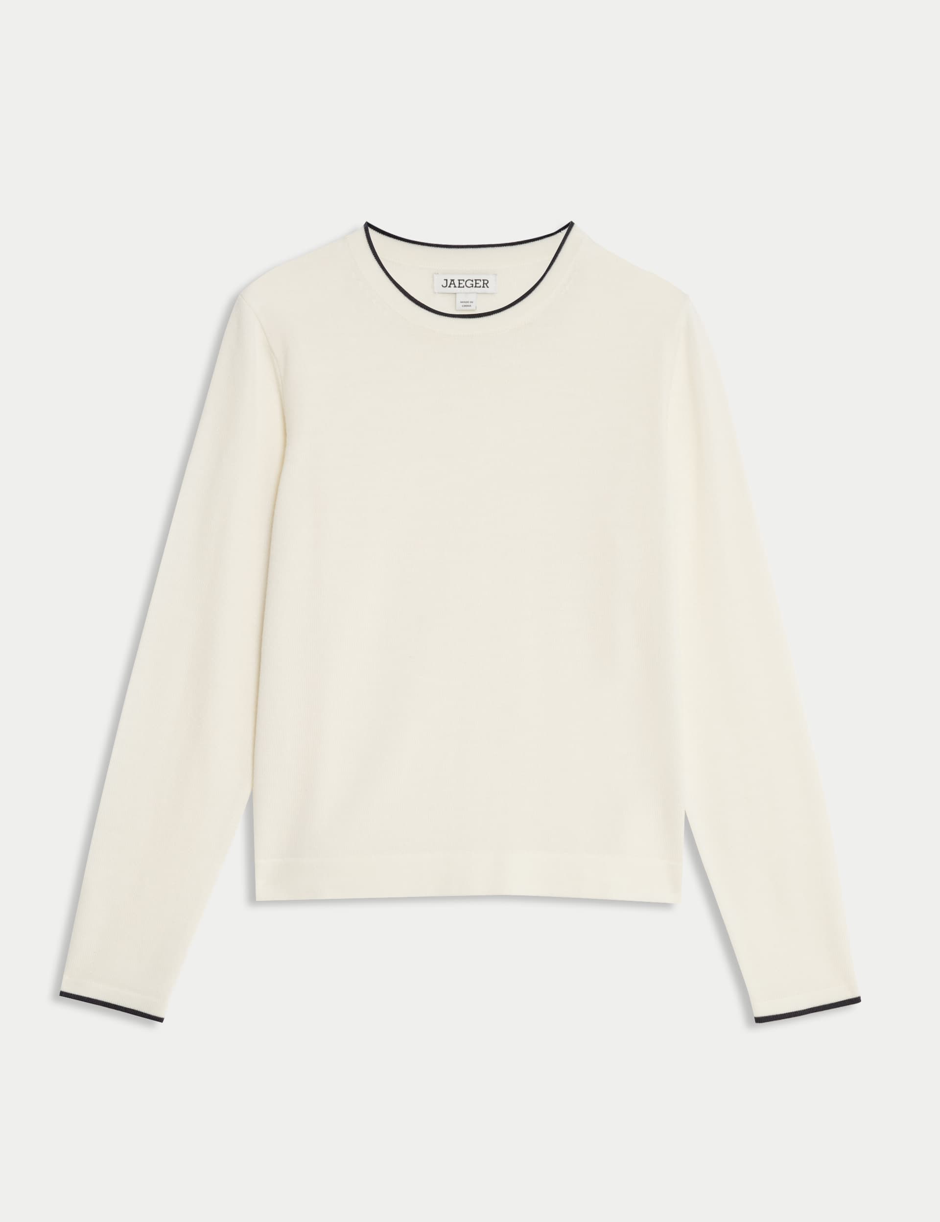 Jaeger Merino Wool Rich Tipped Detail Jumper - S - Ivory Mix, Ivory Mix