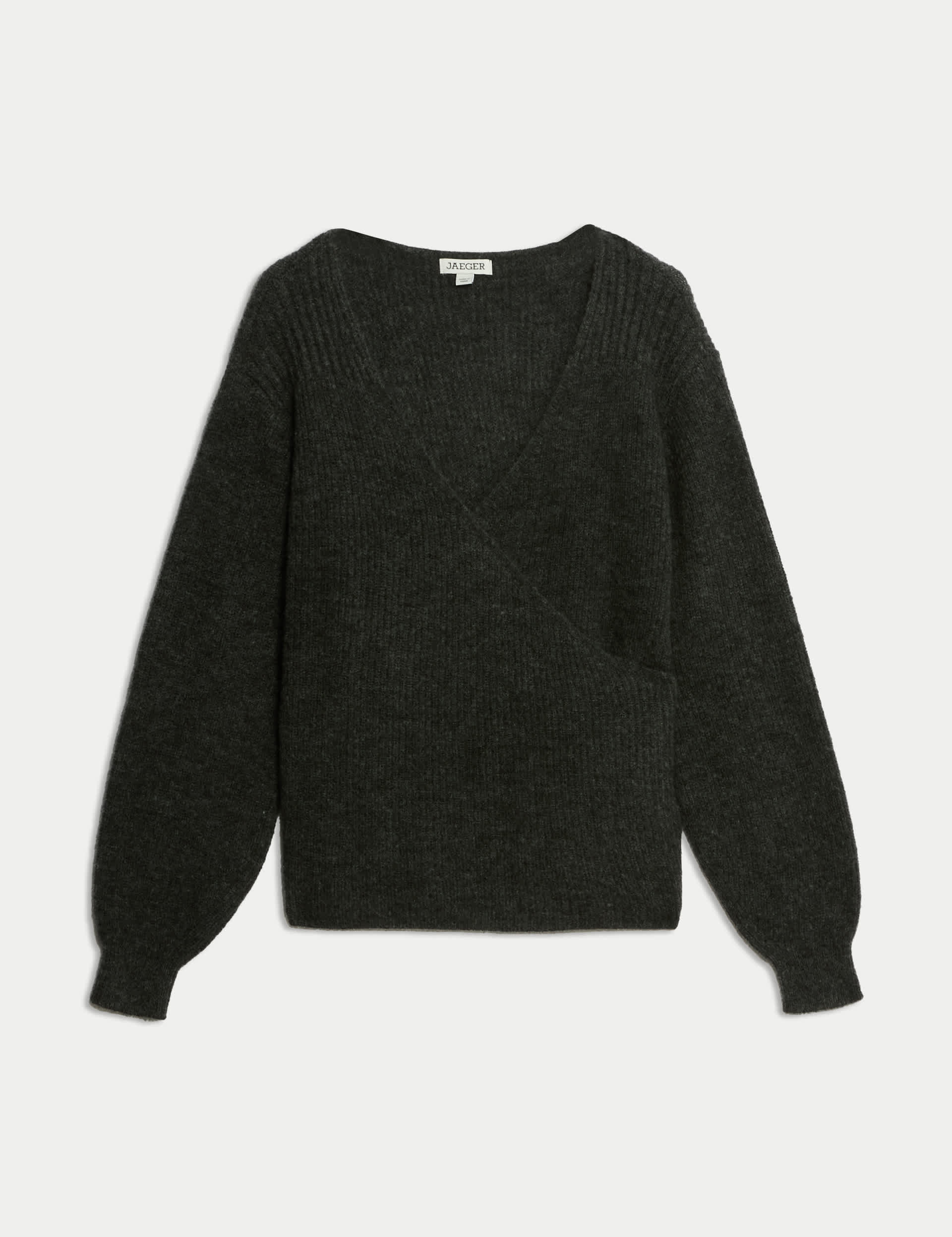 Jaeger Mohair Blend Wrap Jumper - Charcoal, Charcoal