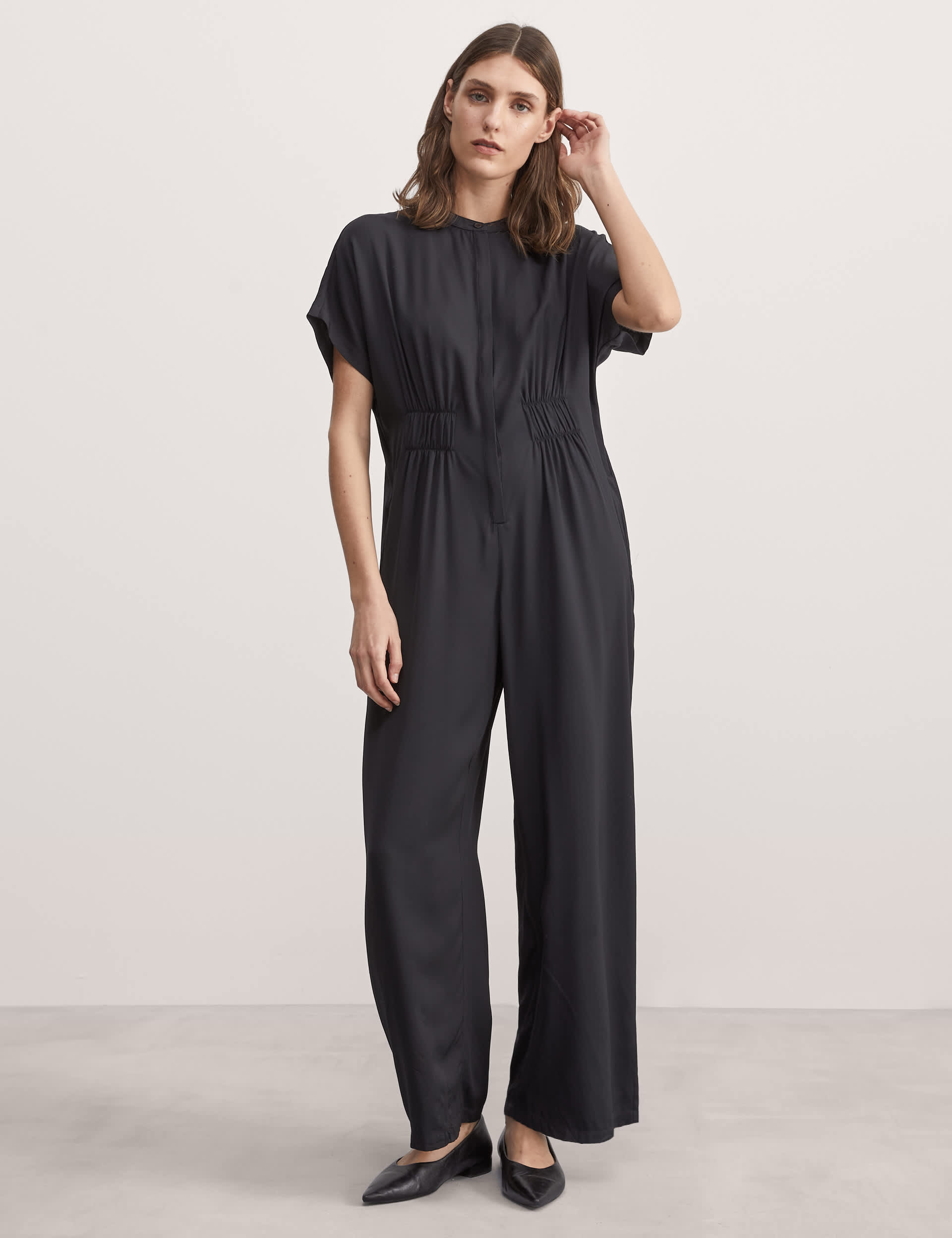 Jaeger Women's Short Sleeve Wide Leg Jumpsuit - 12 - Black, Black