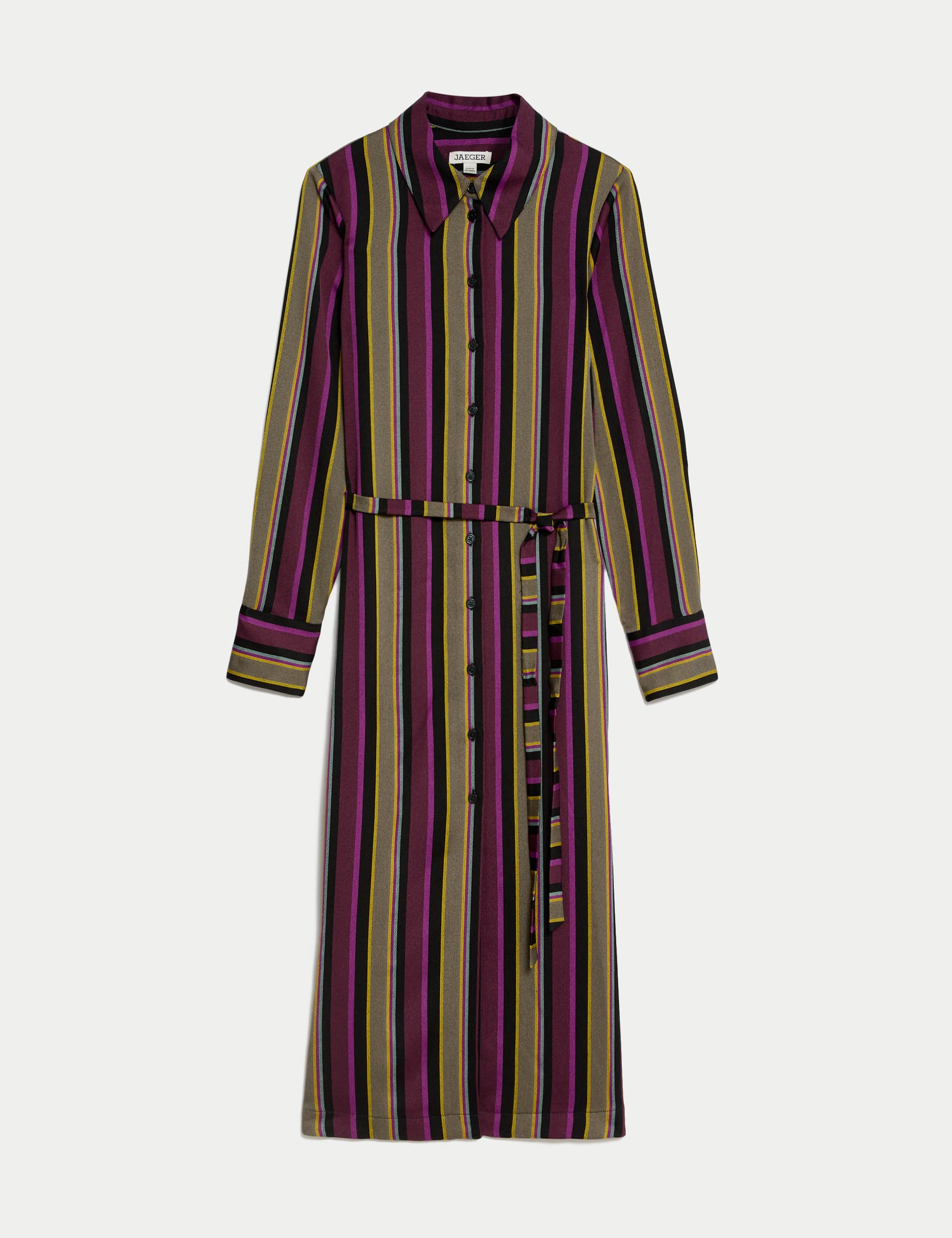 Jaeger Women's Striped Tie Waist Midi Shirt Dress - 14 - Purple Mix, Purple Mix