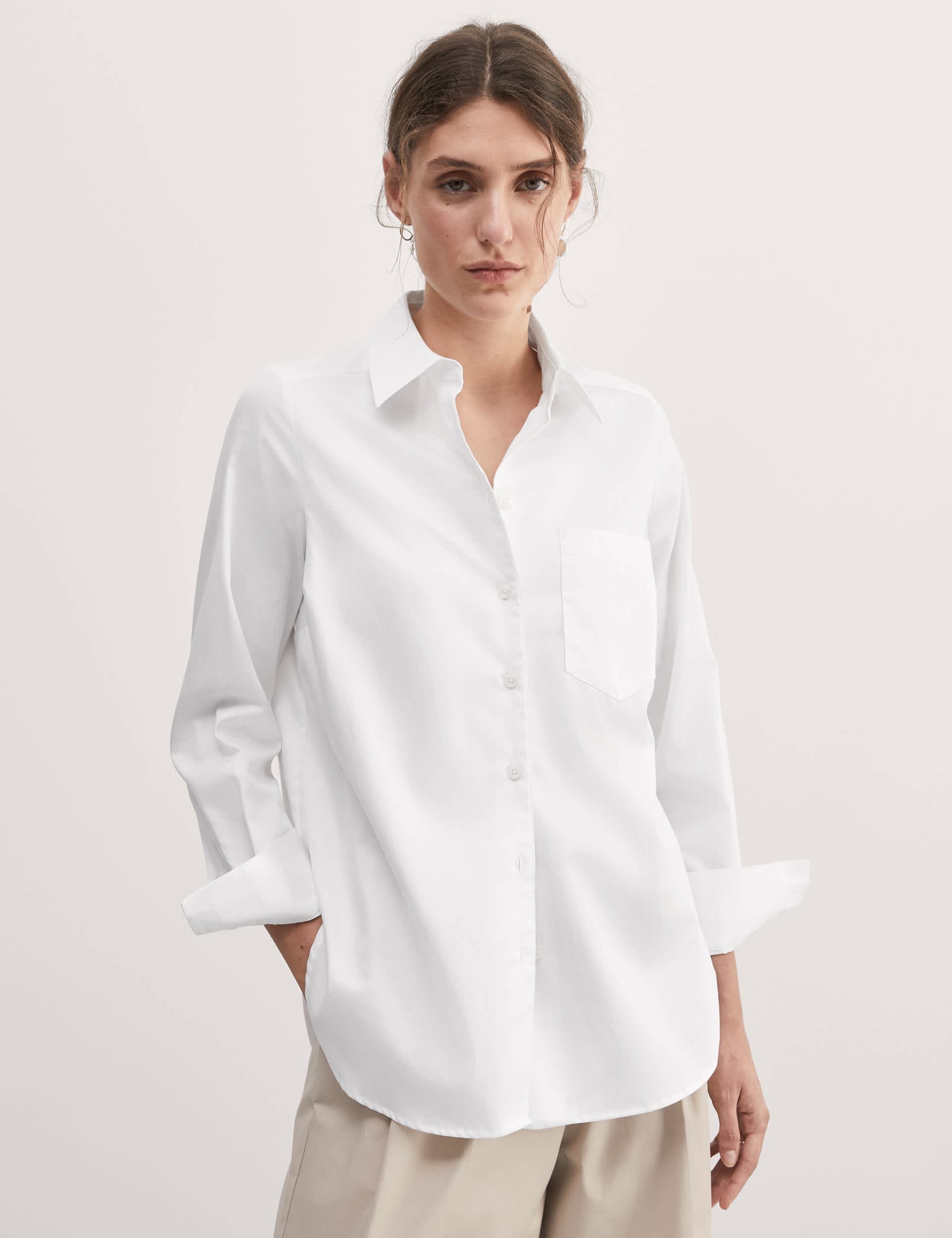 Jaeger Women's Pure Cotton Collared Relaxed Shirt - 18 - White, White