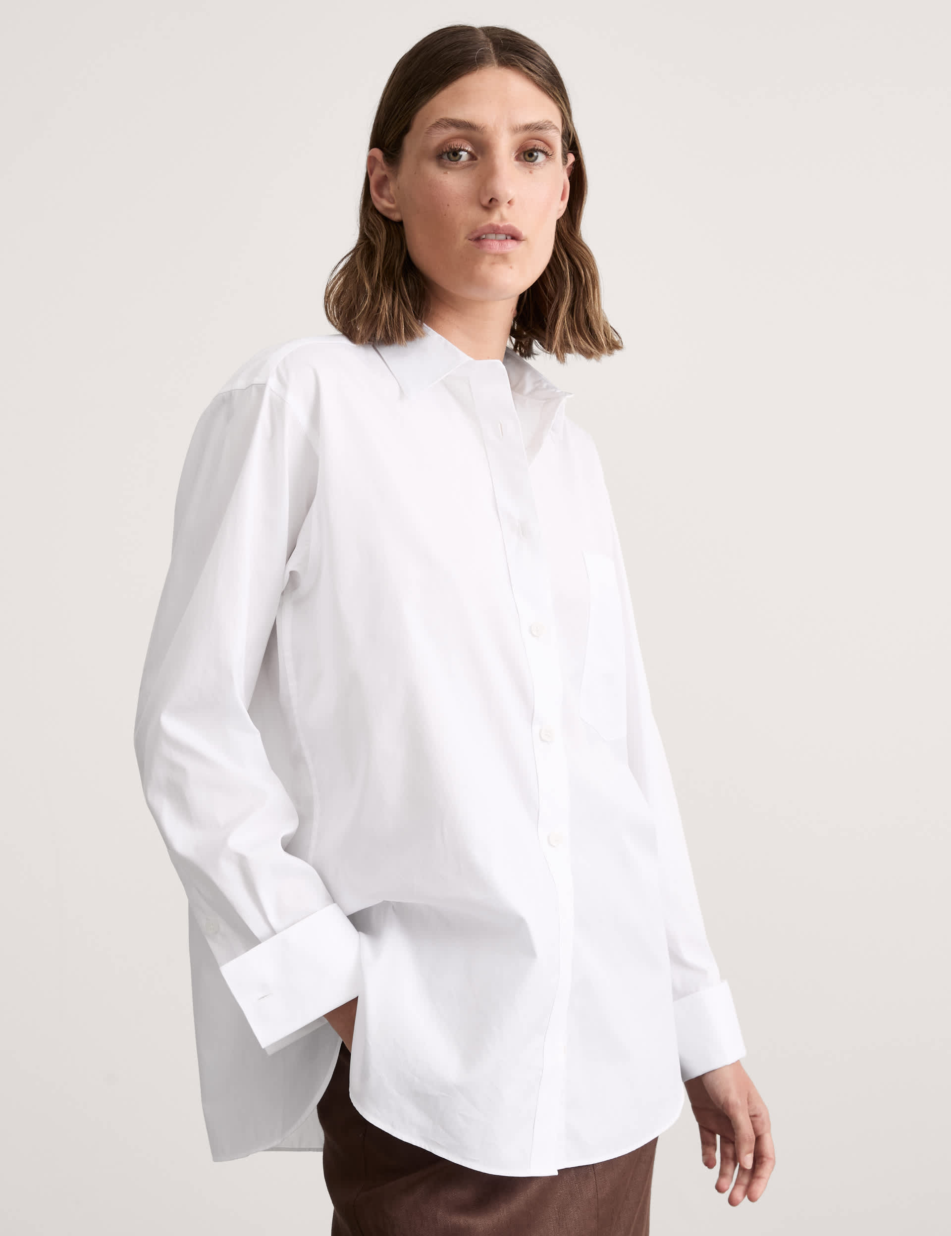 Jaeger Women's Pure Cotton Double Cuff Relaxed Shirt - 14 - White, White