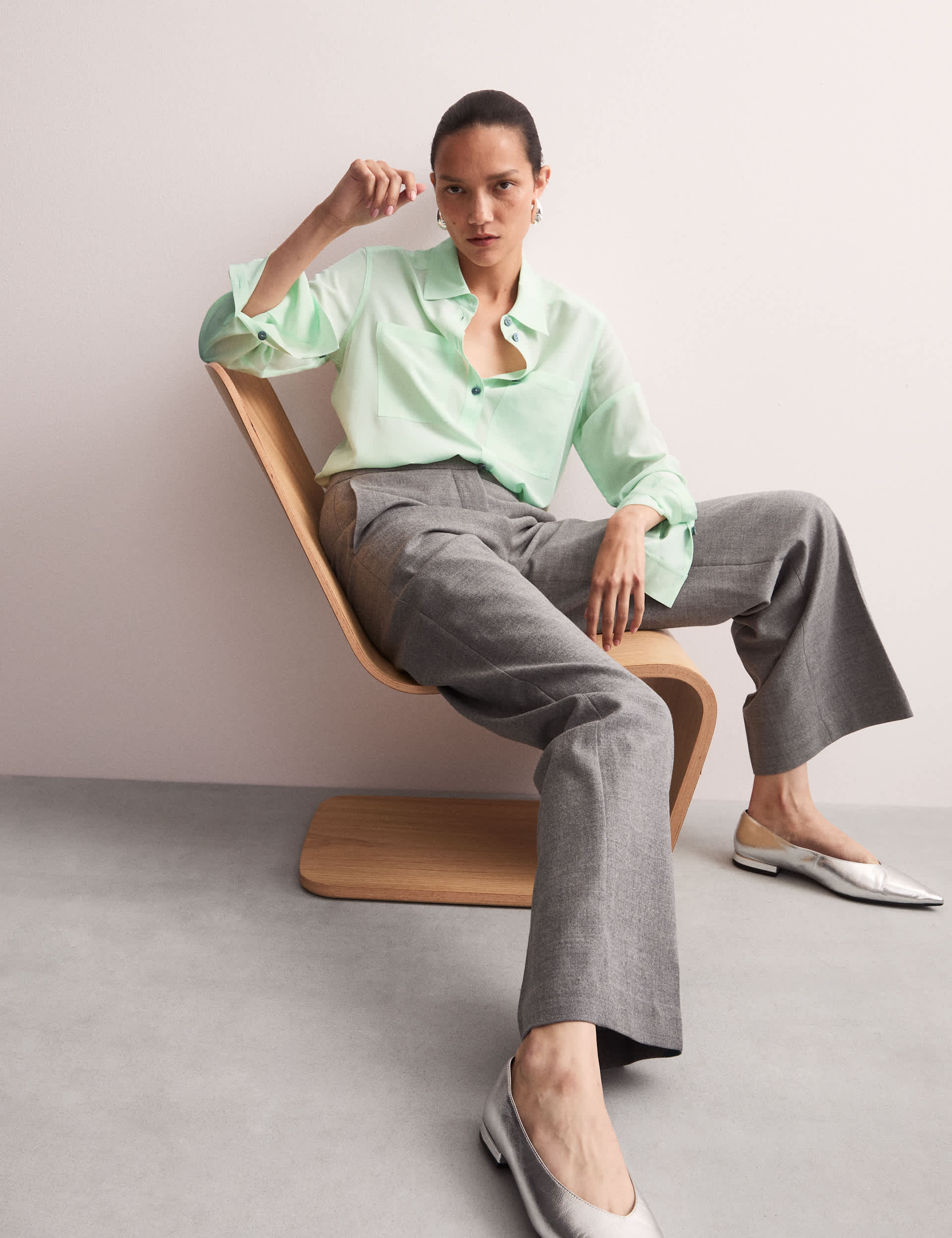 Jaeger Women's Pure Silk Collared Utility Shirt