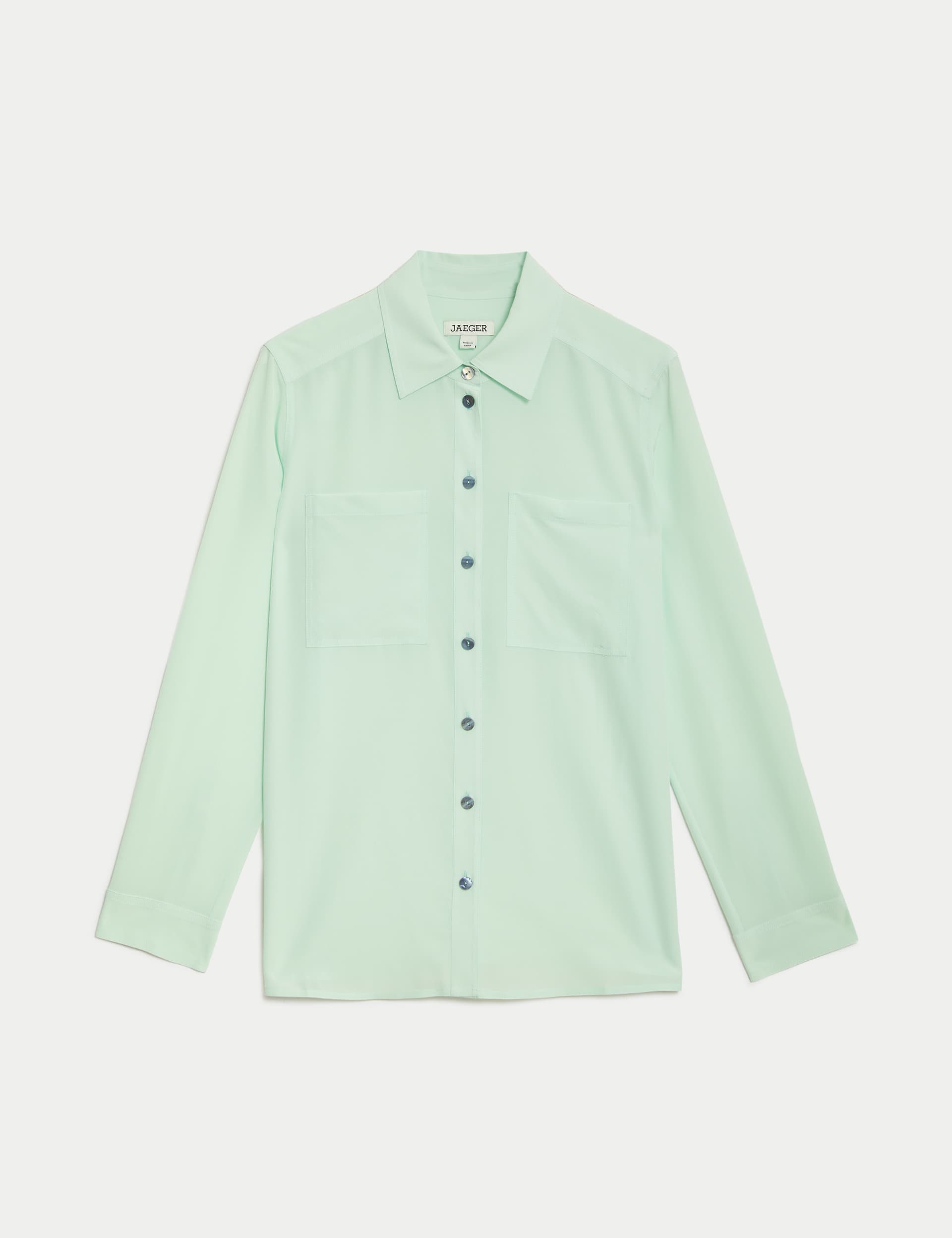 Jaeger Women's Pure Silk Collared Utility Shirt - 12 - Pale Green, Pale Green