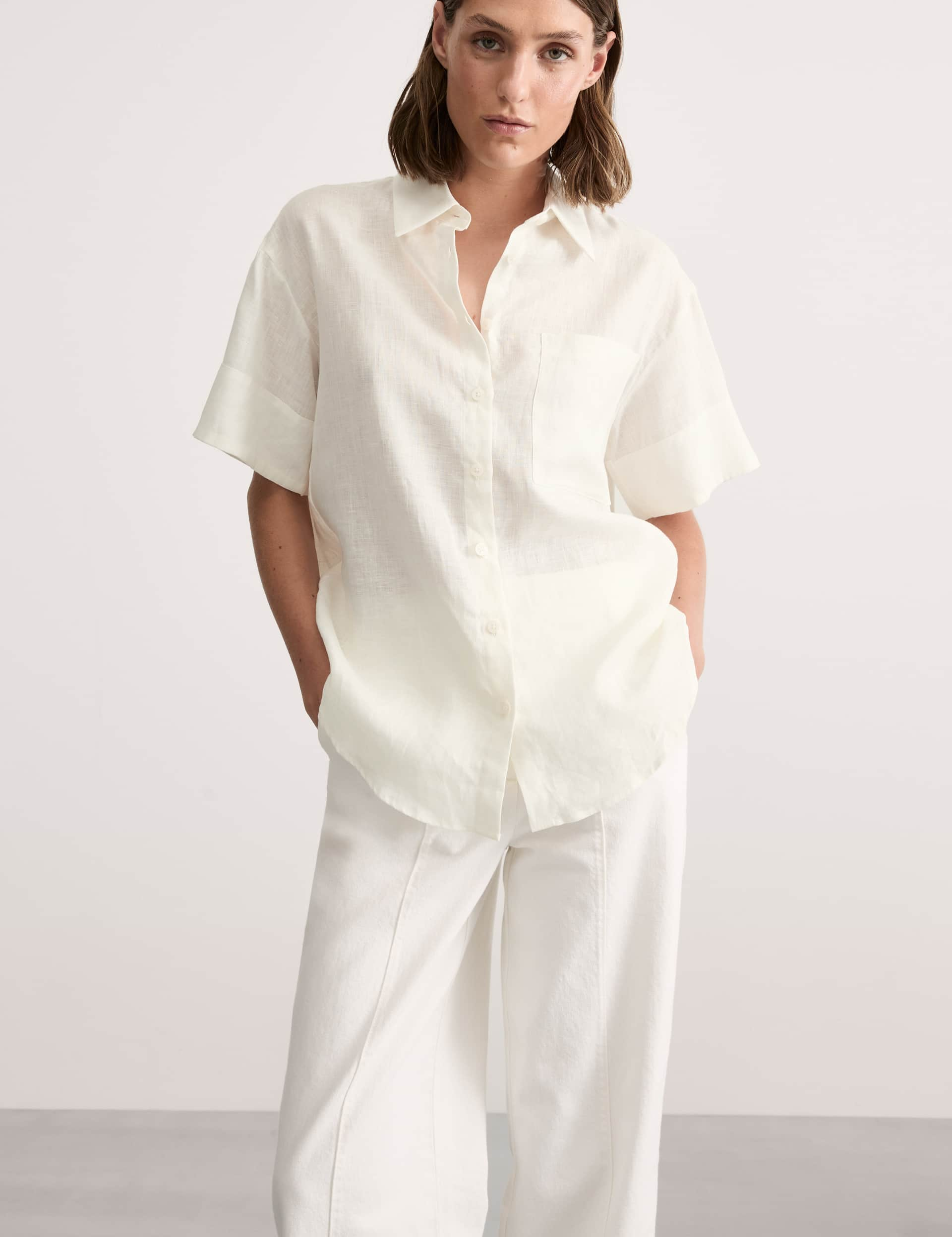 Jaeger Women's Pure Linen Shirt - 12 - White, White