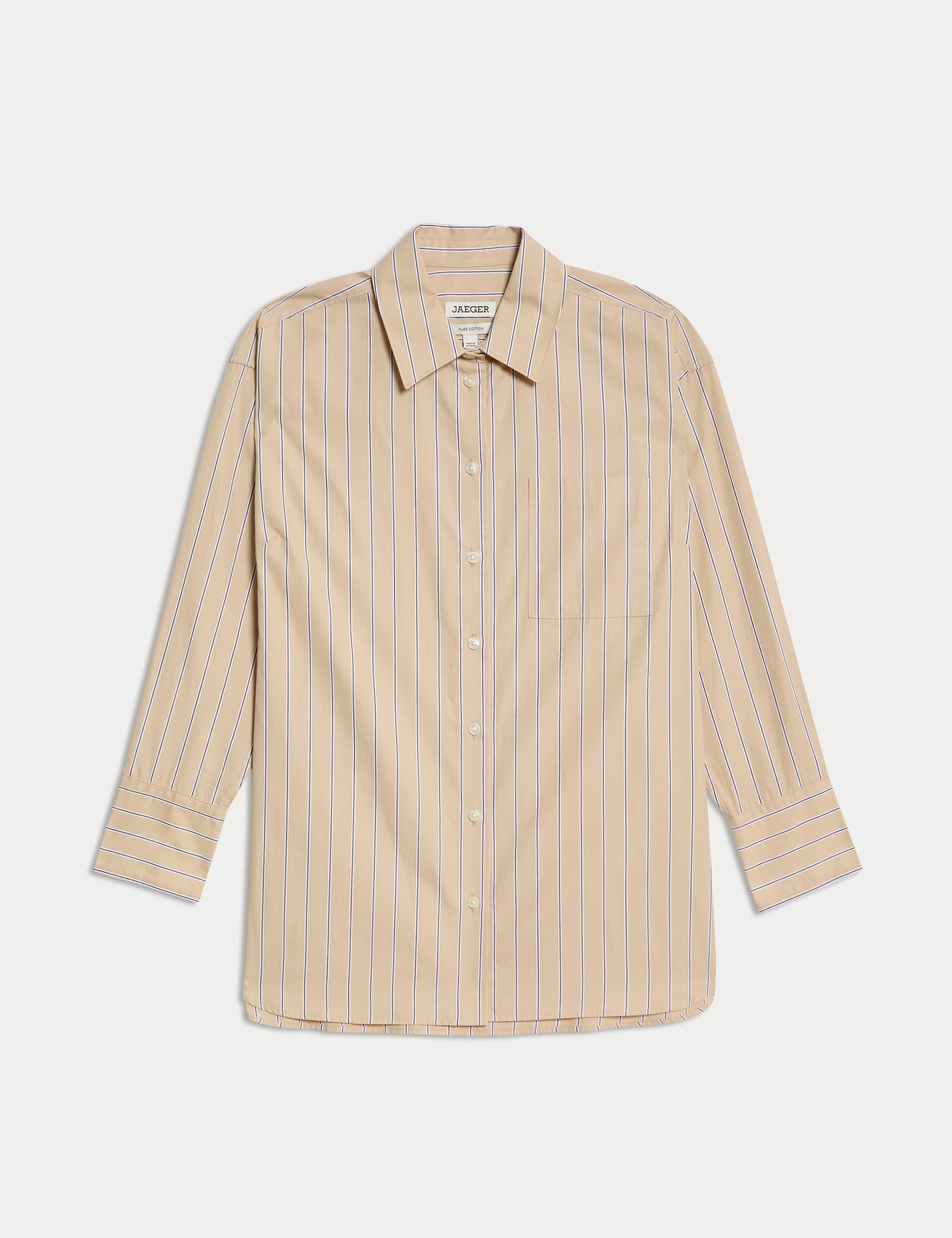 Jaeger Pure Cotton Striped Collared Shirt - 12 - Camel Mix, Camel Mix