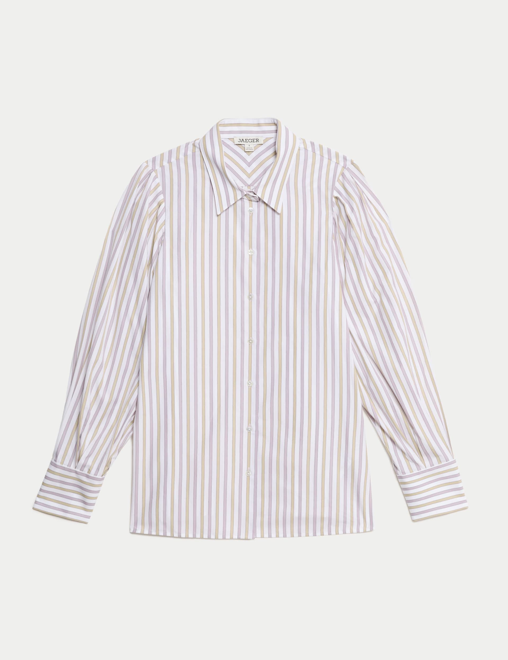 Jaeger Pure Cotton Striped Shirt - 10 - Camel Mix, Camel Mix