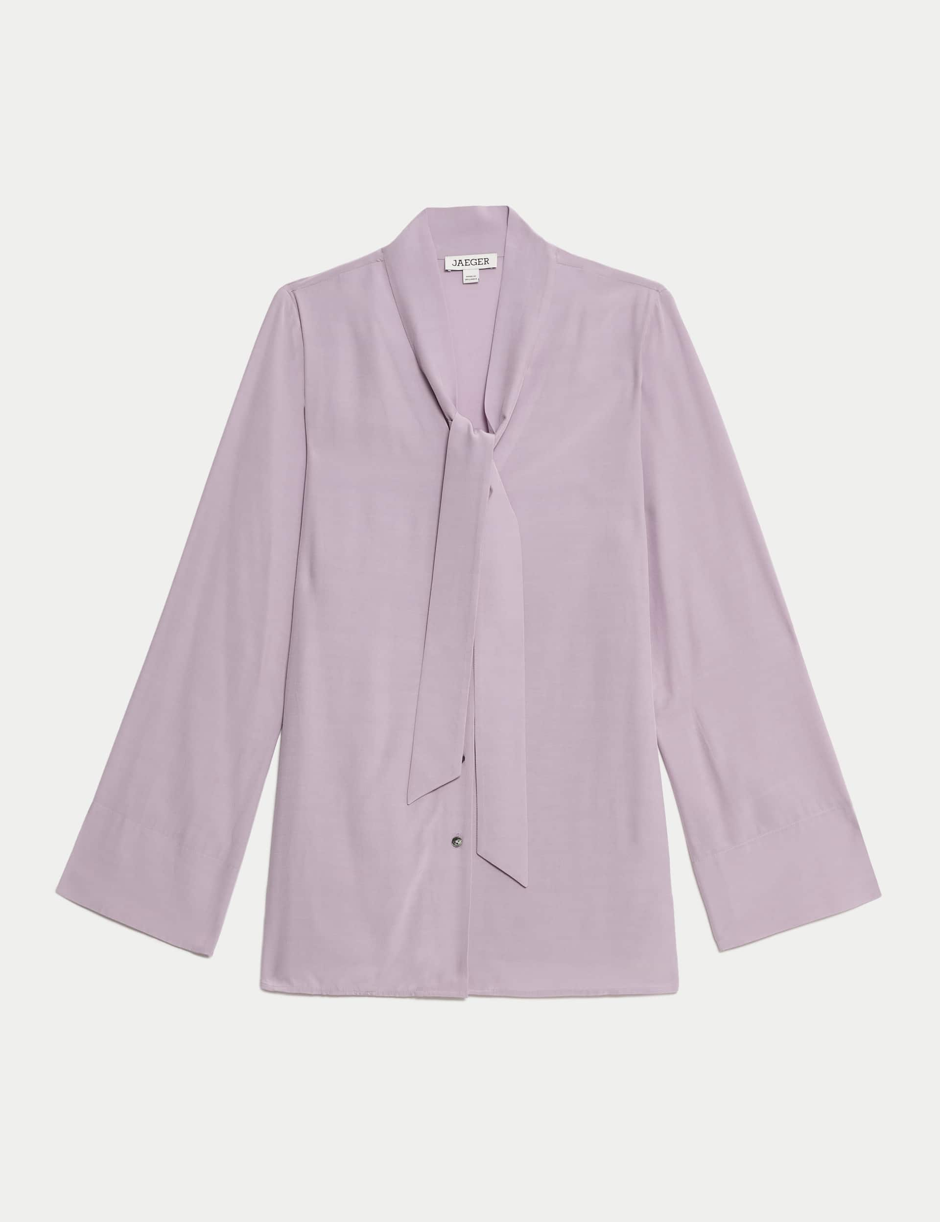 Jaeger Tie Neck Button Through Blouse - 12 - Lilac, Lilac