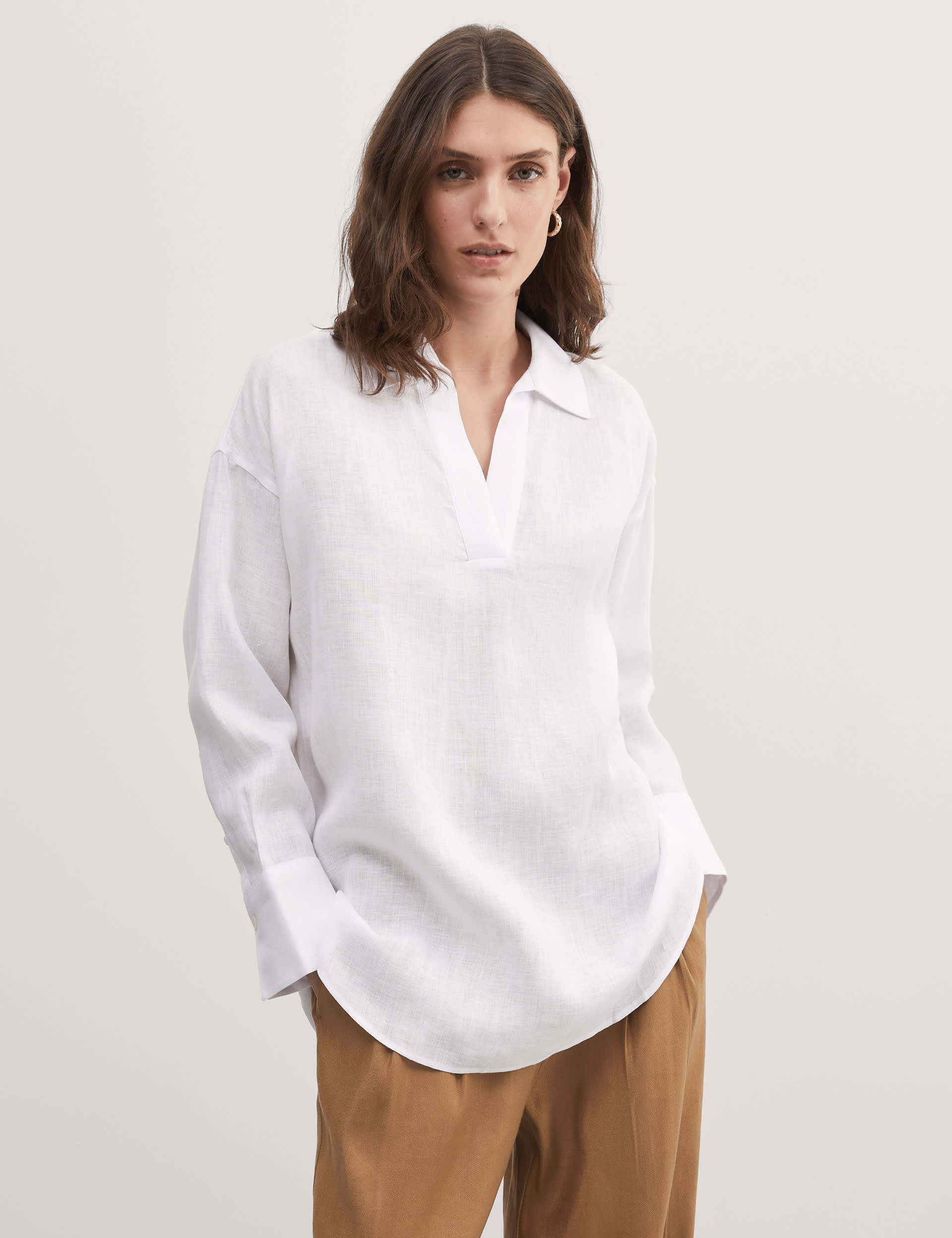 Jaeger Women's Pure Linen Collared Relaxed Shirt - 20 - White, White