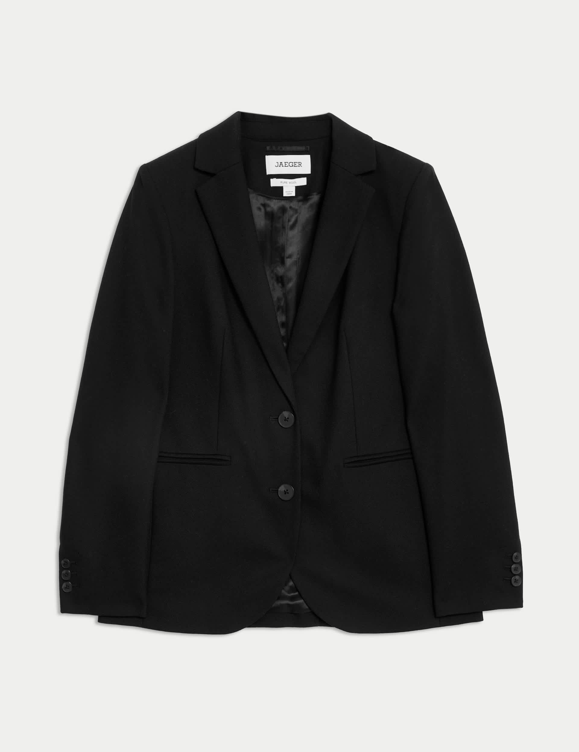 Jaeger Women's Pure Wool Crepe Single Breasted Blazer - 12 - Black, Black