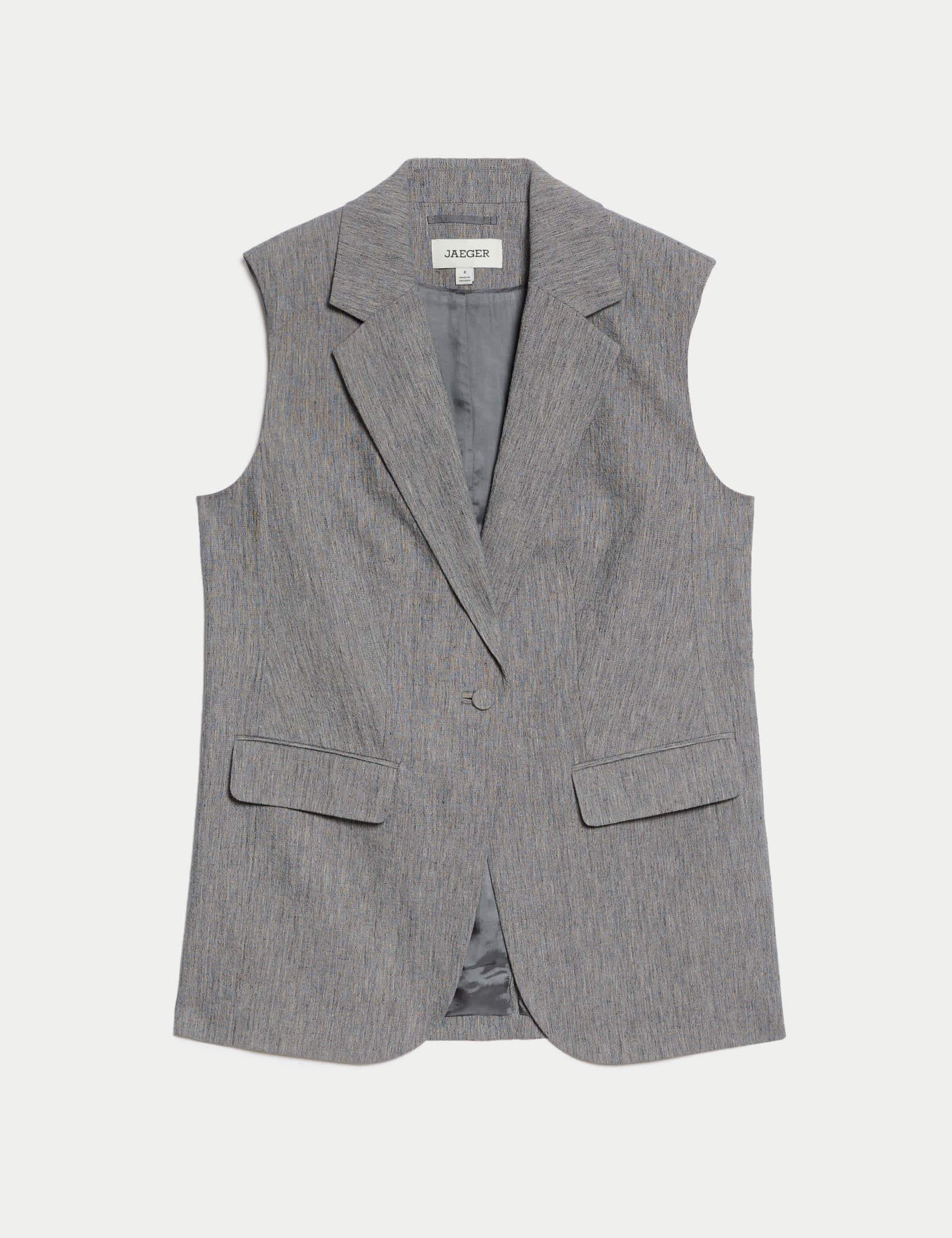 Jaeger Women's Cotton Rich Sleeveless Longline Blazer - 10 - Grey, Grey