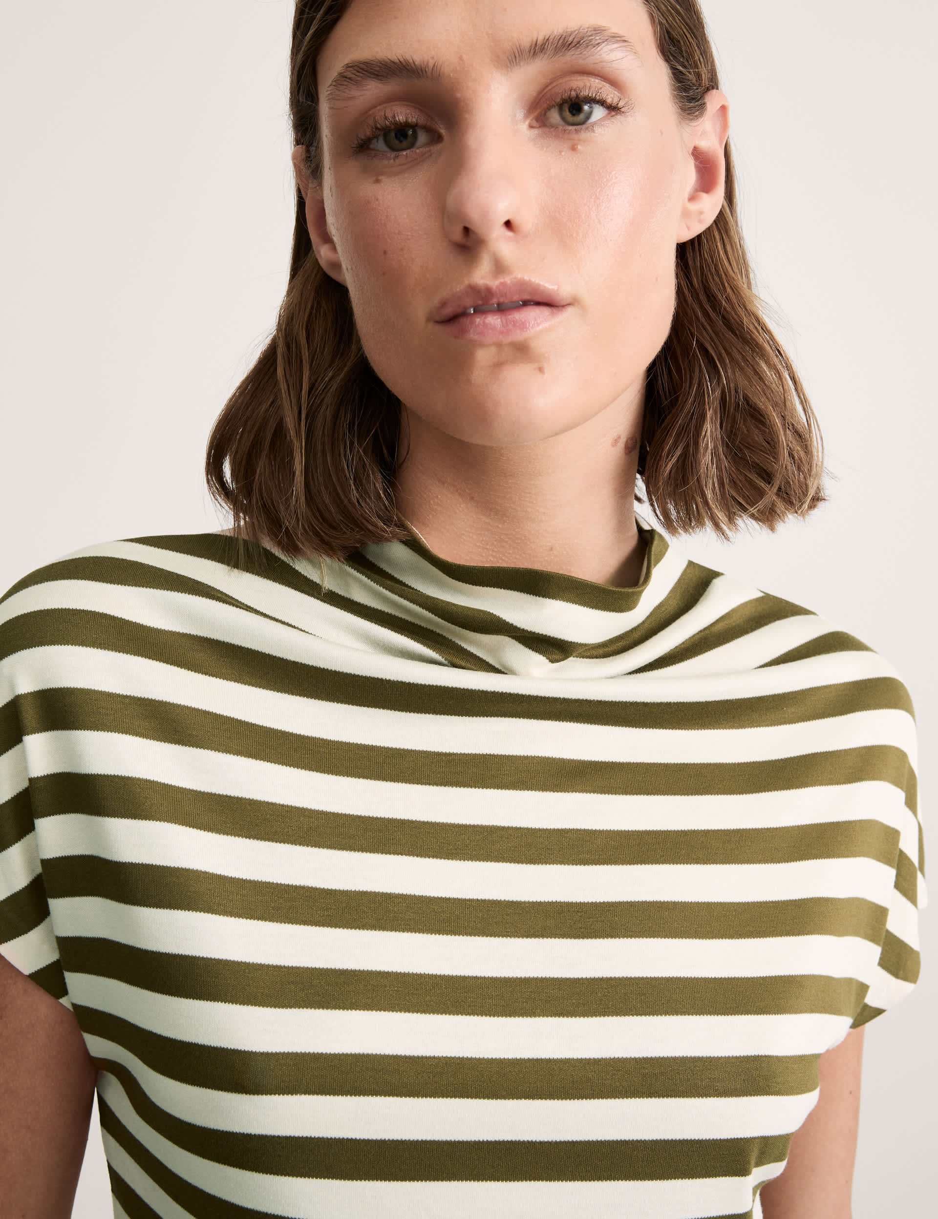 Jaeger Women's Jersey Striped Top - 14 - Khaki Mix, Khaki Mix