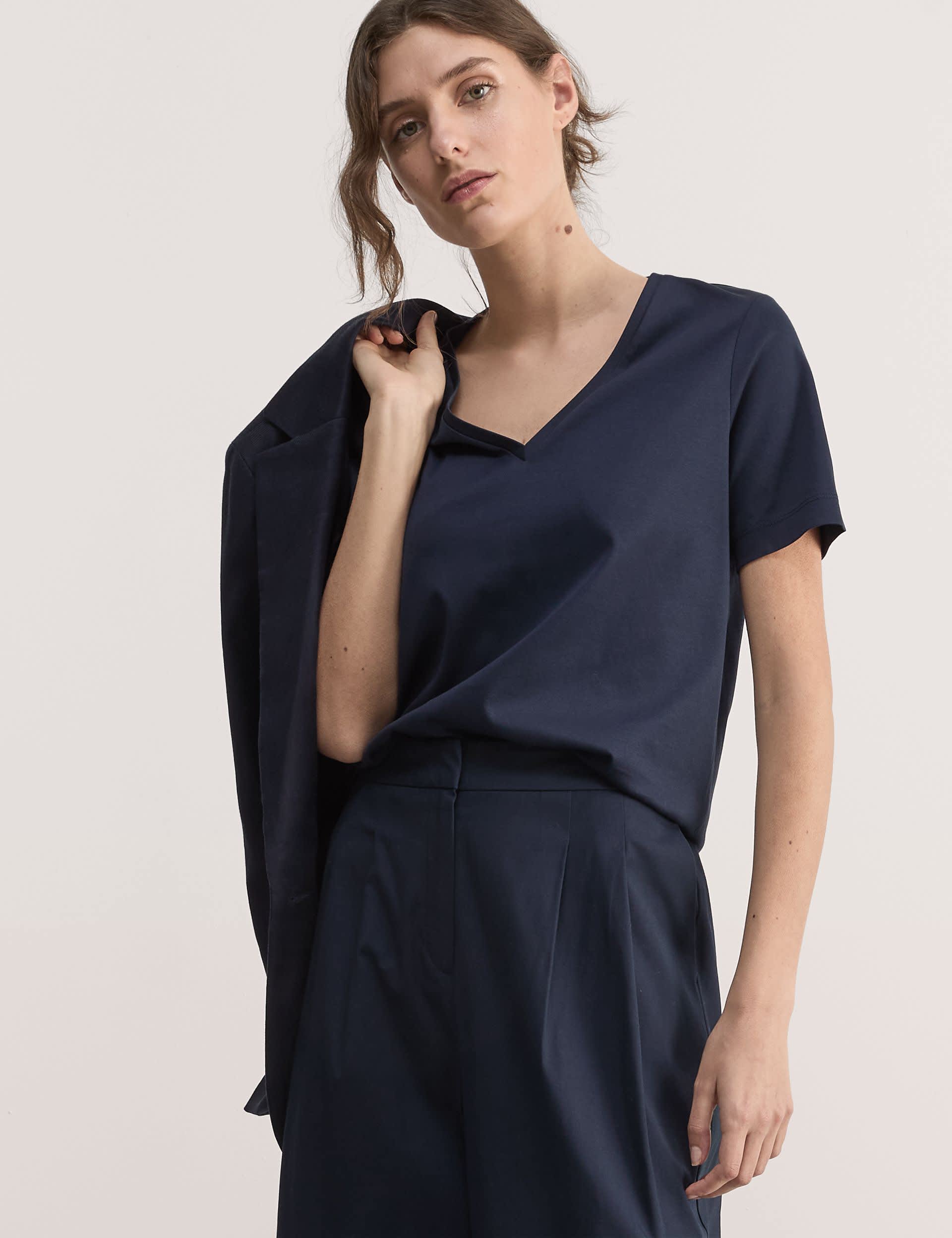 Jaeger Women's Pure Mercerised Cotton V-Neck T-Shirt