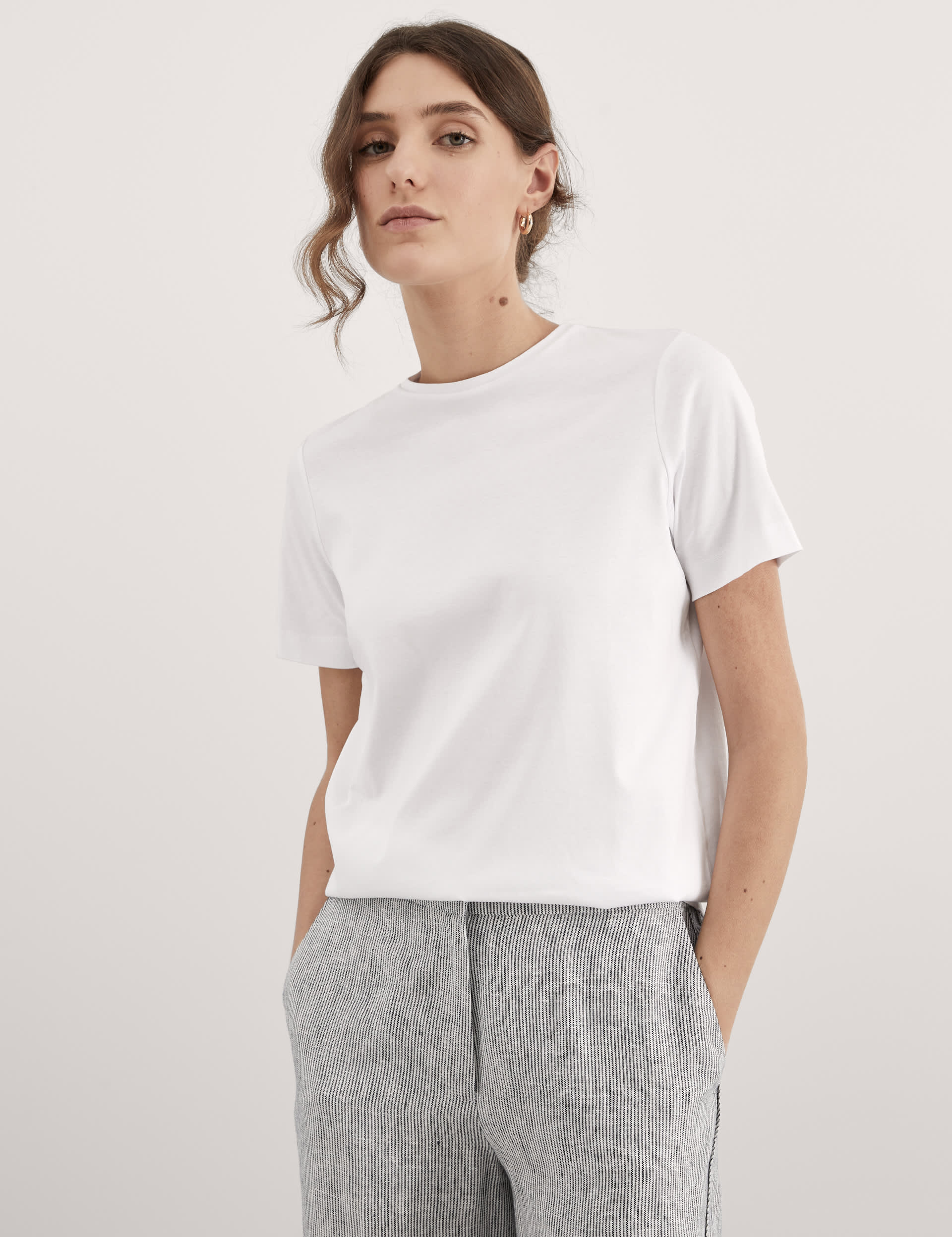 Jaeger Women's Pure Mercerised Cotton T-Shirt - 18 - White, White