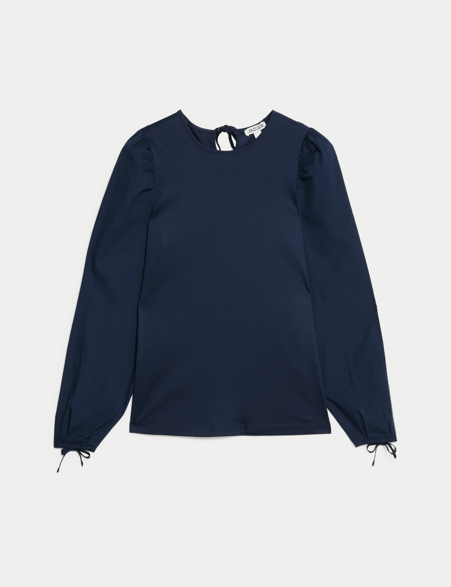 Jaeger Pure Cotton Puff Sleeve Top - 12 - Navy, Navy