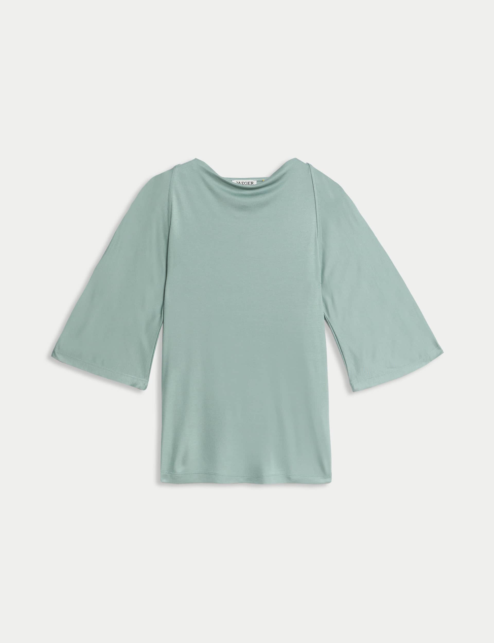 Jaeger Cowl Neck Top - 16 - Turquoise, Turquoise