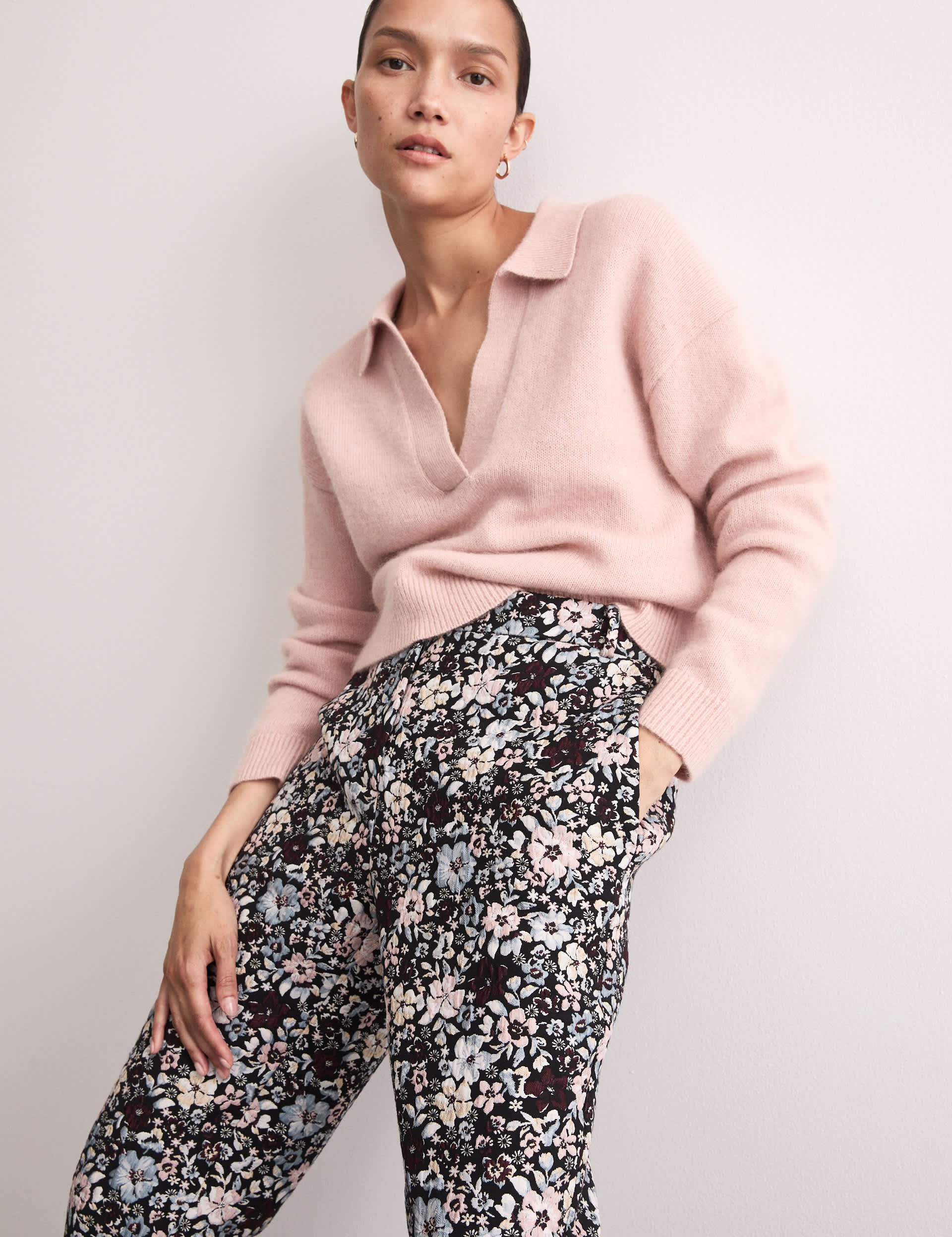 Jaeger Women's Floral Jacquard Straight Leg Trousers