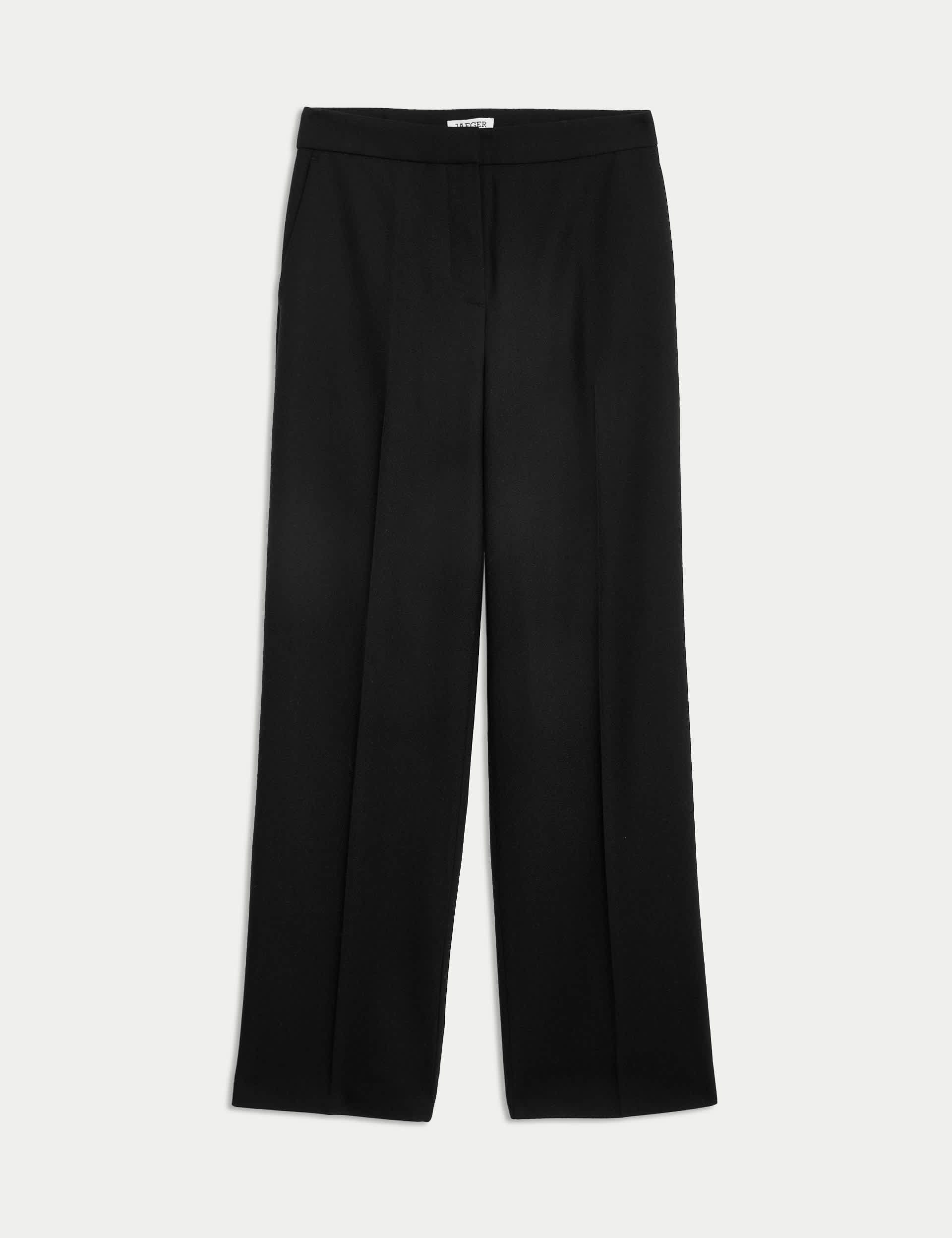 Jaeger Women's Pure Wool Straight Leg Trousers - 12 - Black, Black