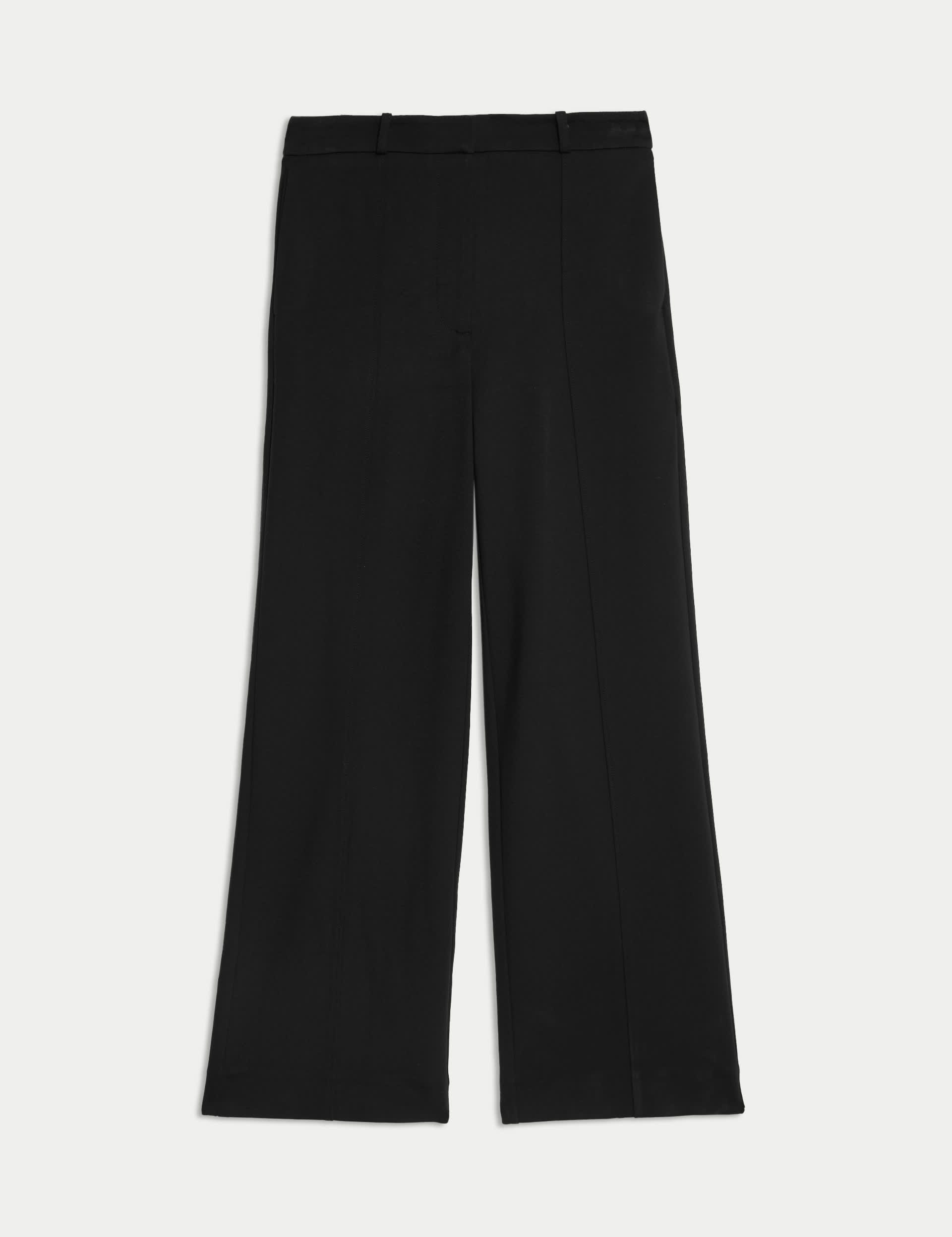 Jaeger Jersey Wide Leg Trousers - 12 - Black, Black,Grey