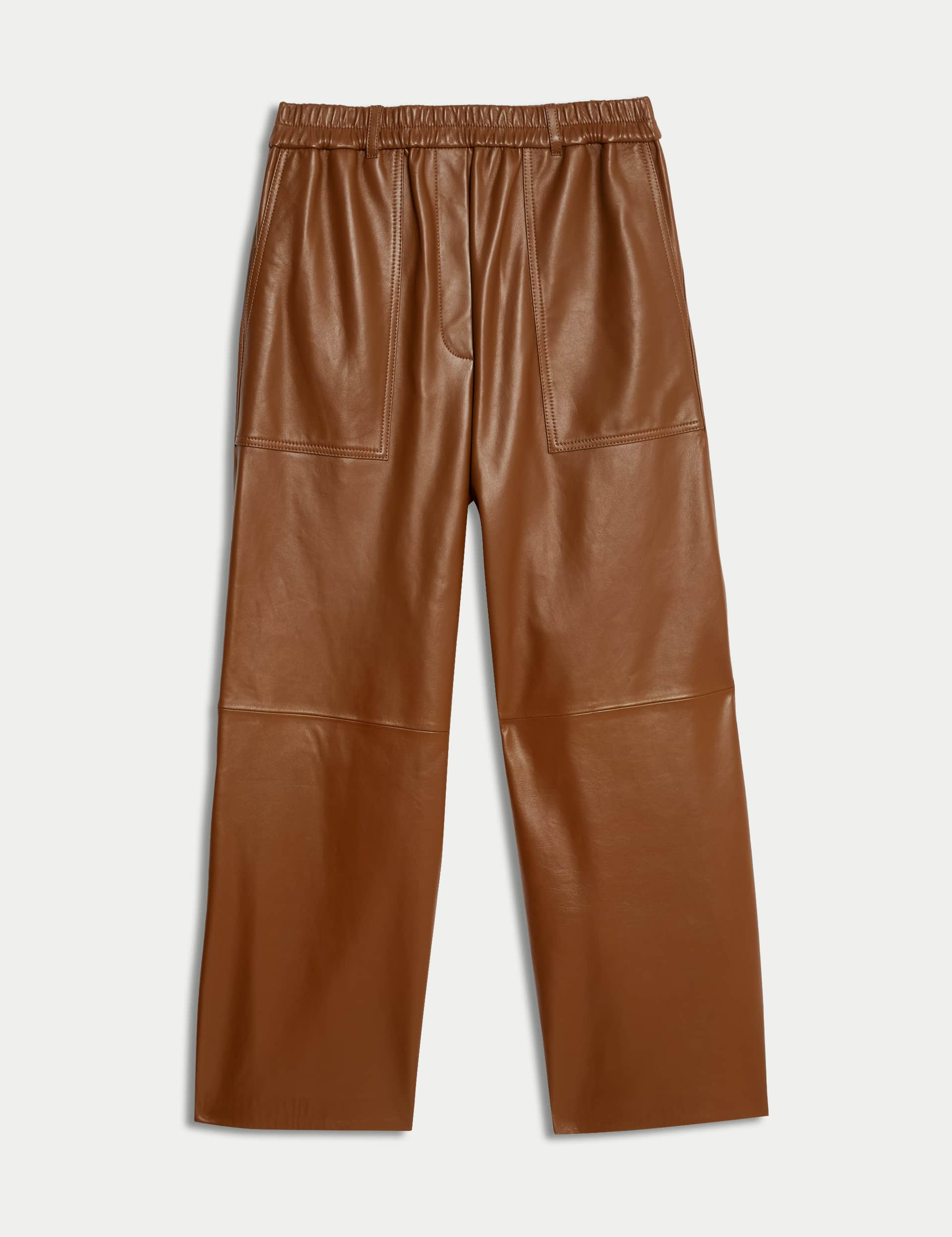 Jaeger Leather Wide Leg Trousers - 14 - Tan, Tan