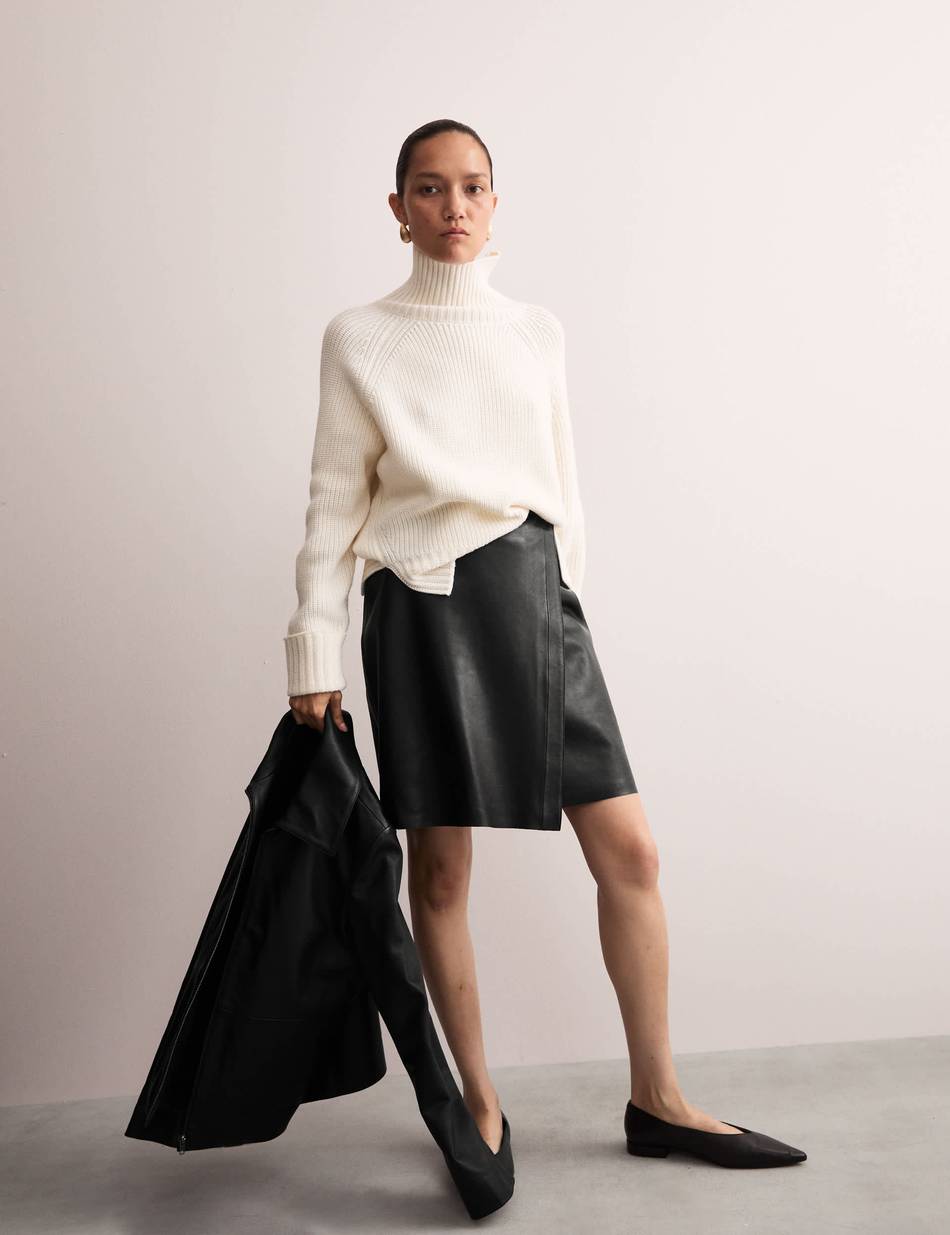 Jaeger Women's Leather Mini Wrap Skirt