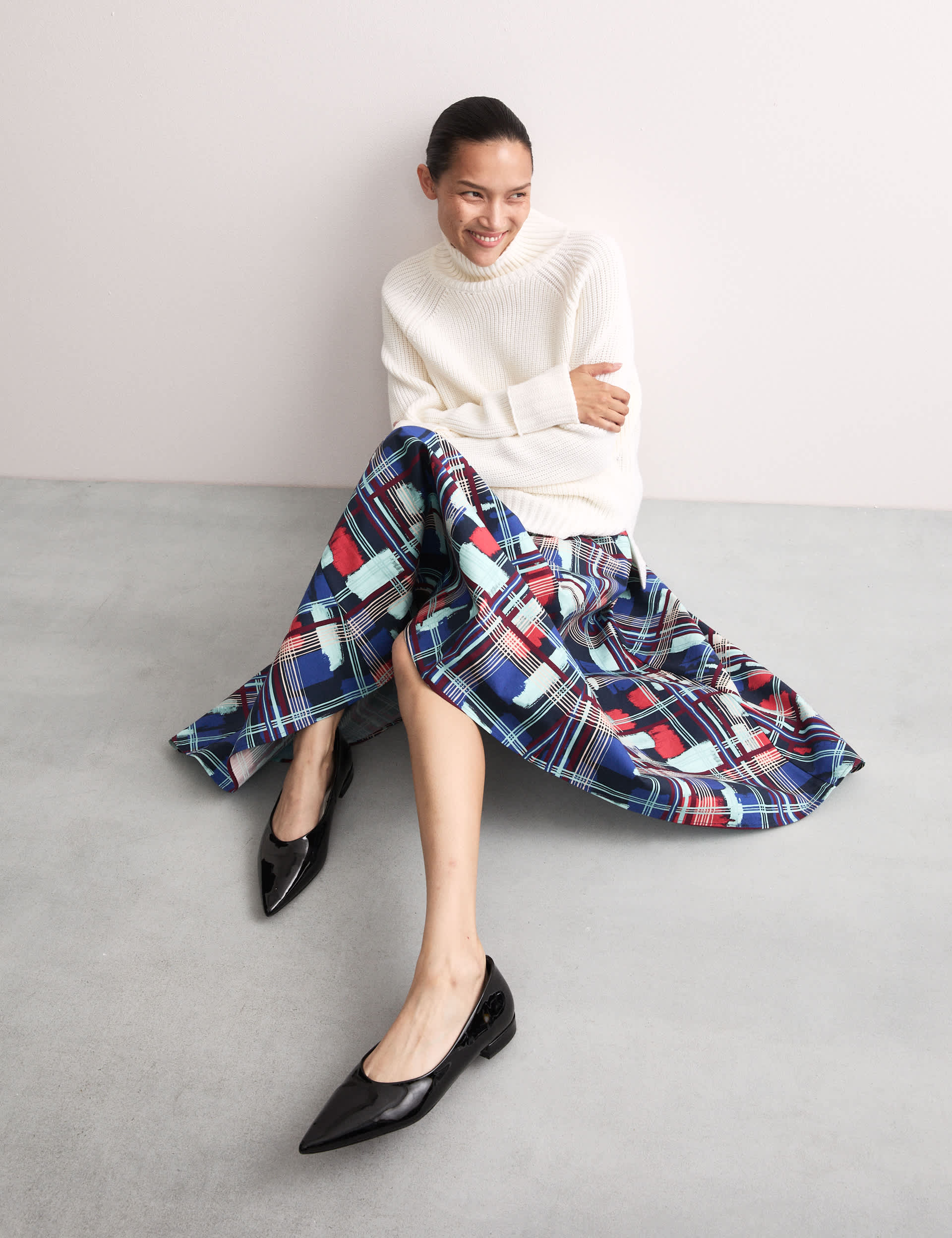 Jaeger Women's Cotton Rich Printed Midi A-Line Skirt
