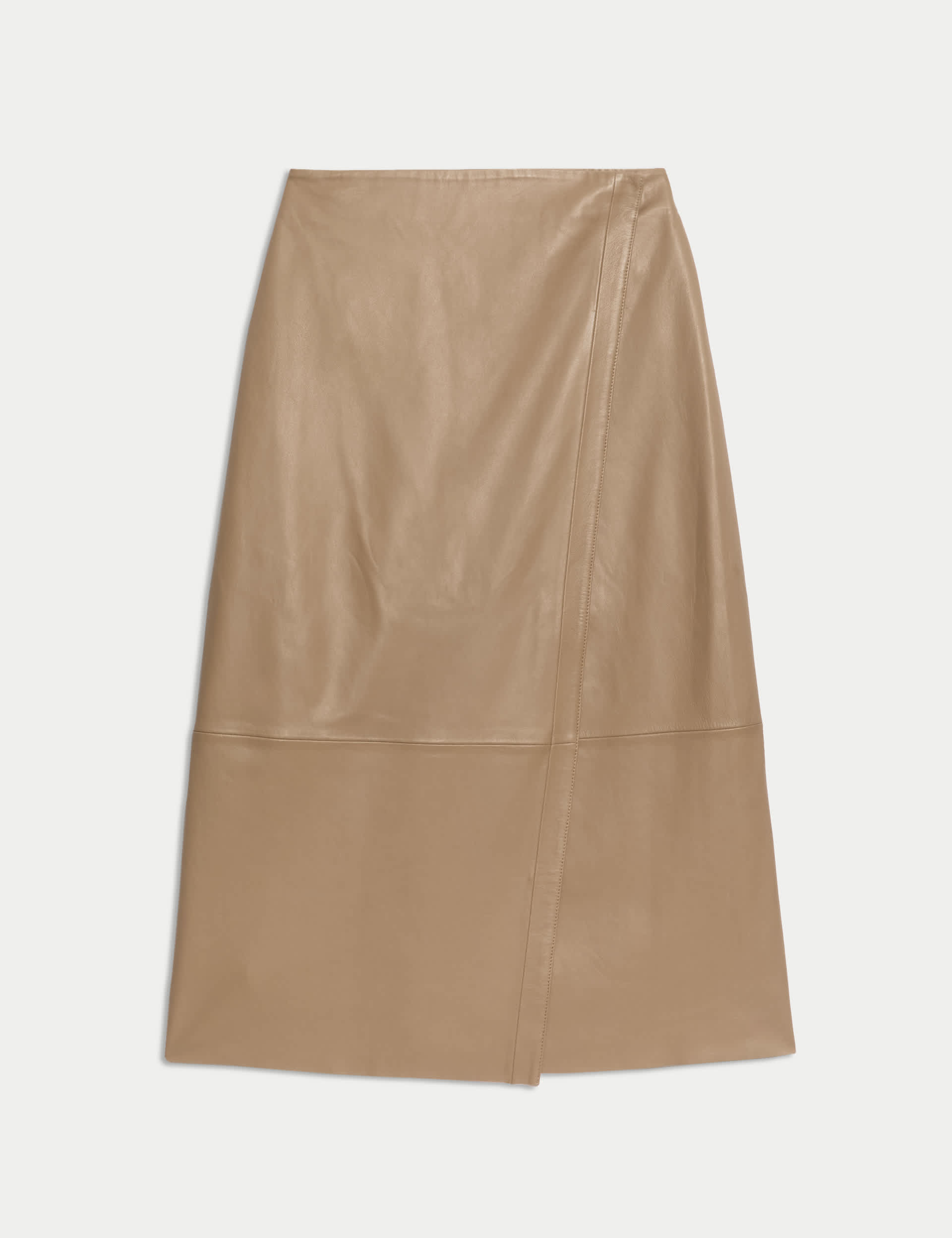 Jaeger Leather Midi Wrap Skirt - 16 - Sand, Sand