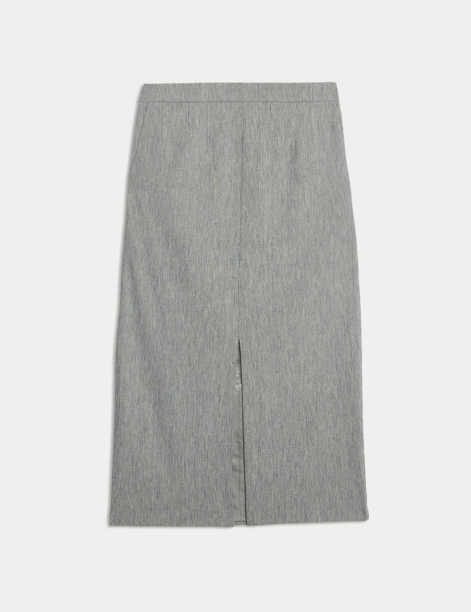 Jaeger Cotton Rich Midi Tailored Skirt with Linen - 14 - Grey, Grey