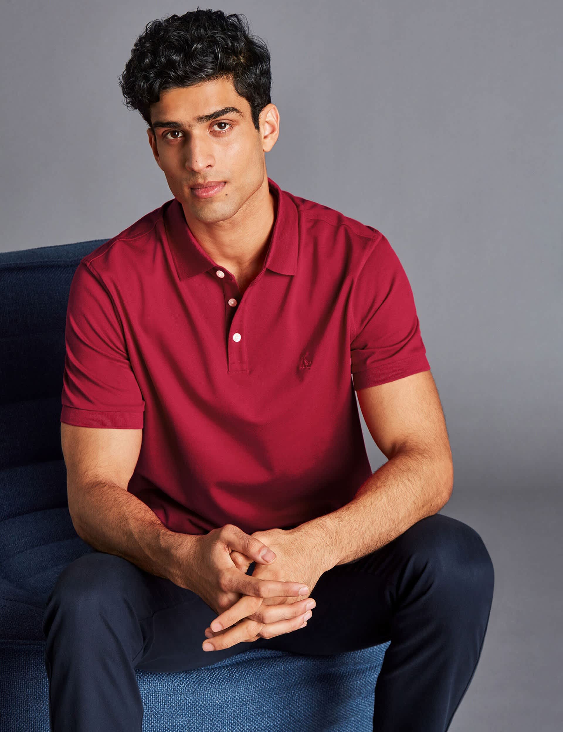 Charles Tyrwhitt Men's Cotton Rich Pique Polo Shirt - Red, Red