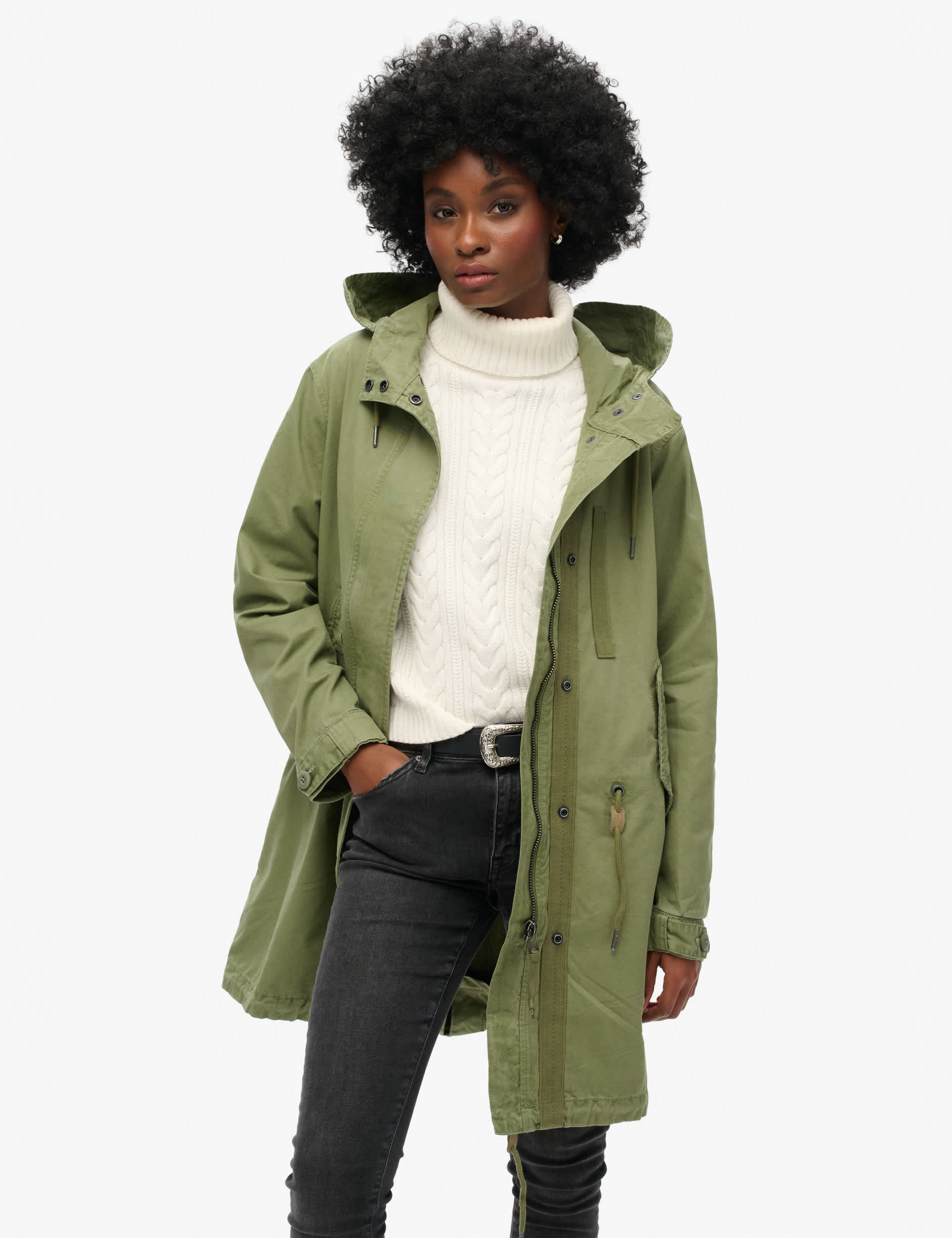 Superdry Women's Pure Cotton Hooded Waisted Parka Coat - 8 - Khaki, Khaki