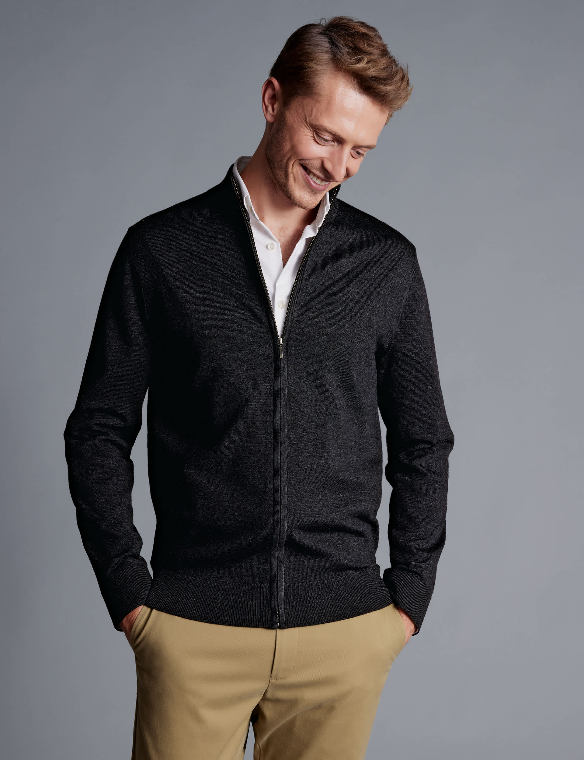 Charles Tyrwhitt Men's Pure Extra Fine Merino Wool Zip Up Cardigan