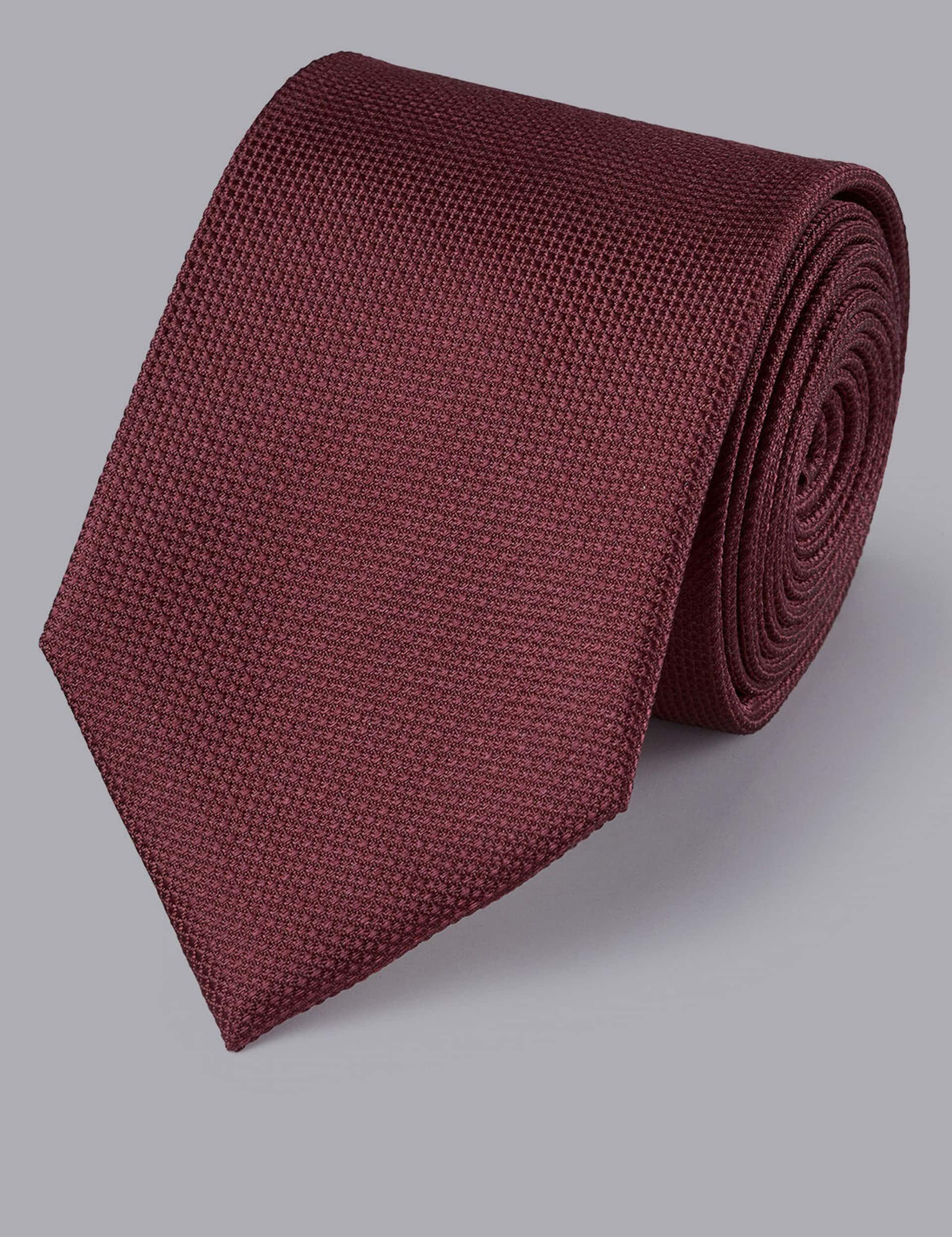 Charles Tyrwhitt Men's Textured Pure Silk Tie - one size, Red