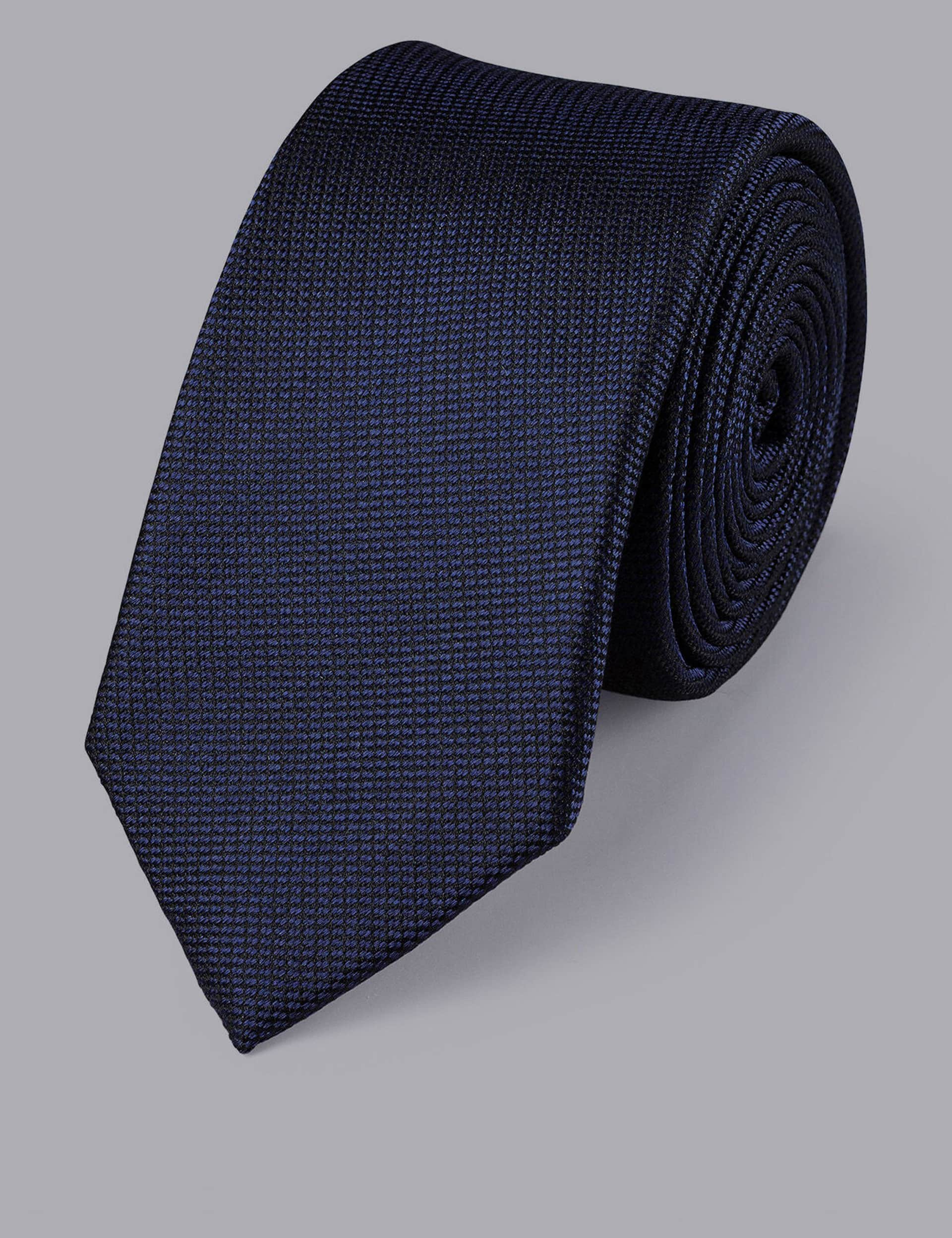 Charles Tyrwhitt Men's Slim Textured Pure Silk Tie - one size - Blue, Blue