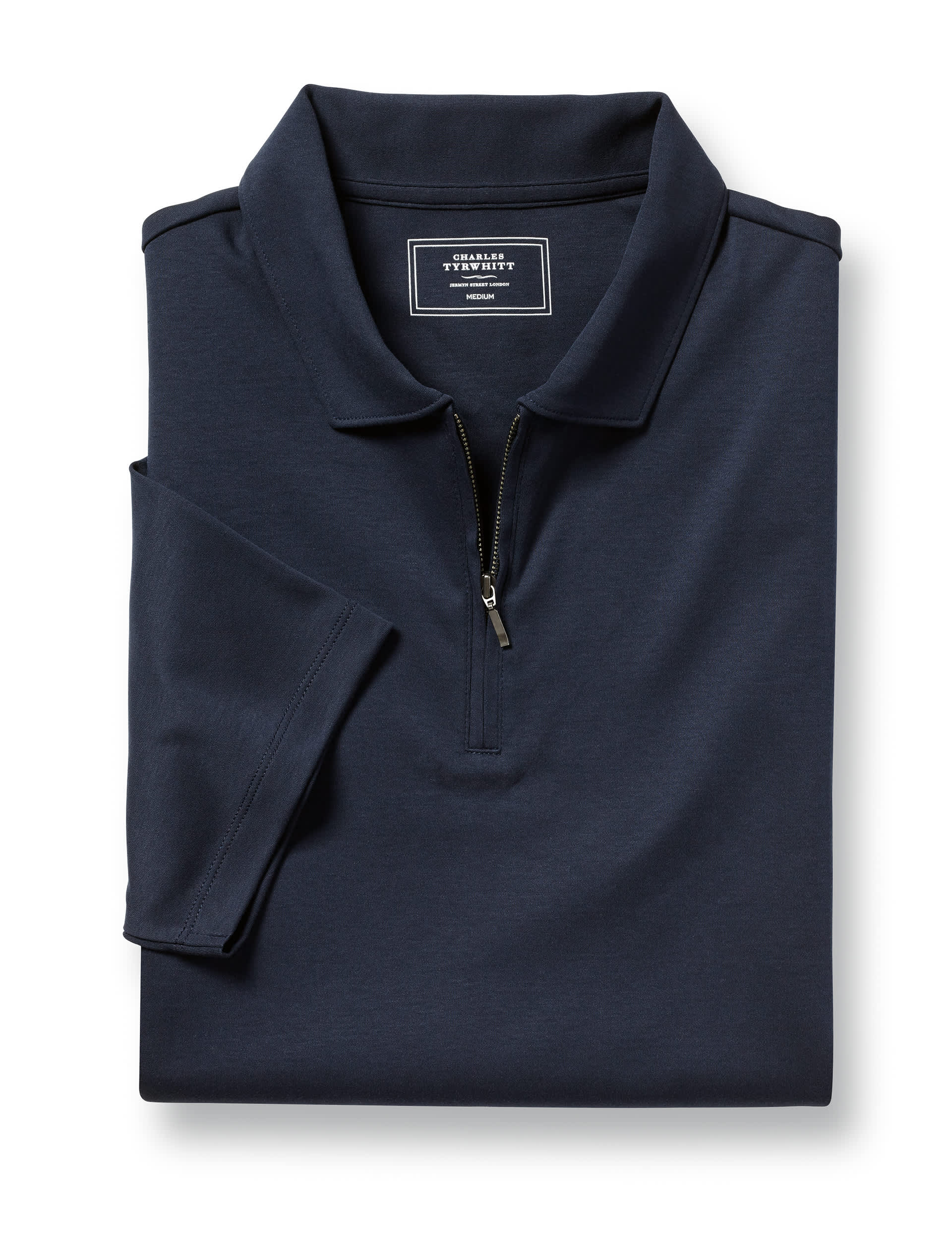 Charles Tyrwhitt Men's Pure Cotton Jersey Half Zip Polo Shirt - Navy, Black,Navy,White