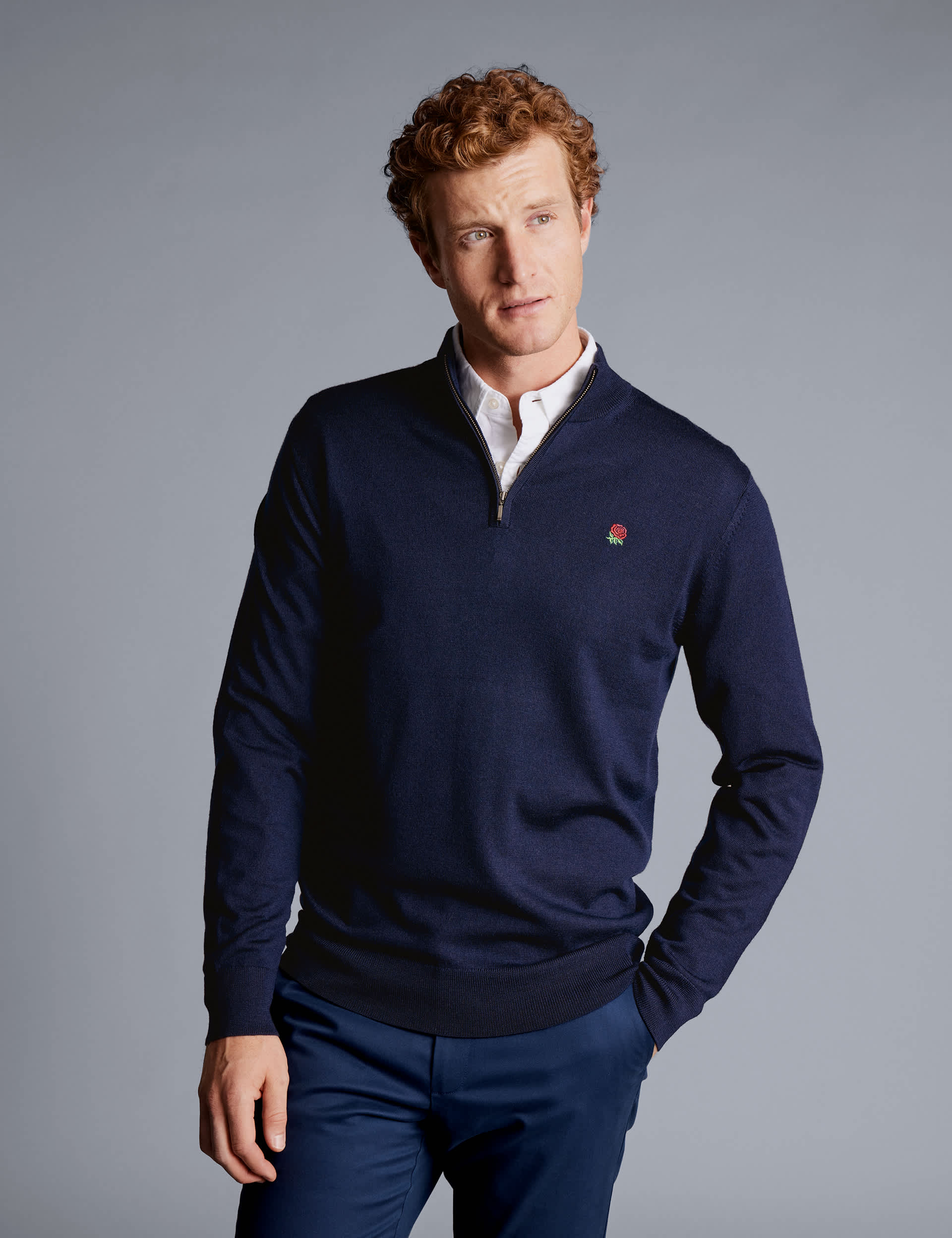 Charles Tyrwhitt Men's Pure Merino Wool Half Zip Jumper - Navy, Navy