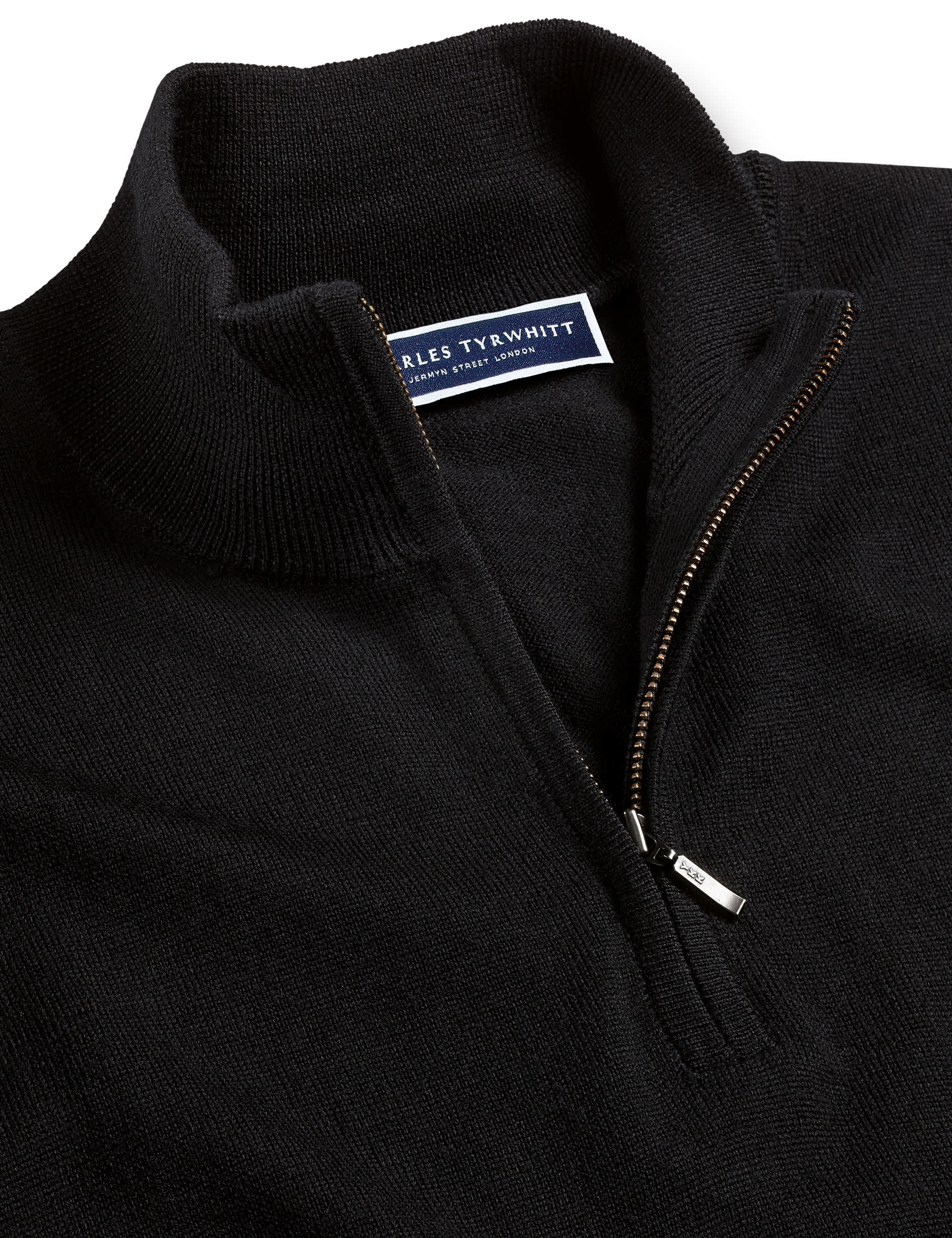 Charles Tyrwhitt Men's Pure Merino Wool Half Zip Jumper - Black, Black