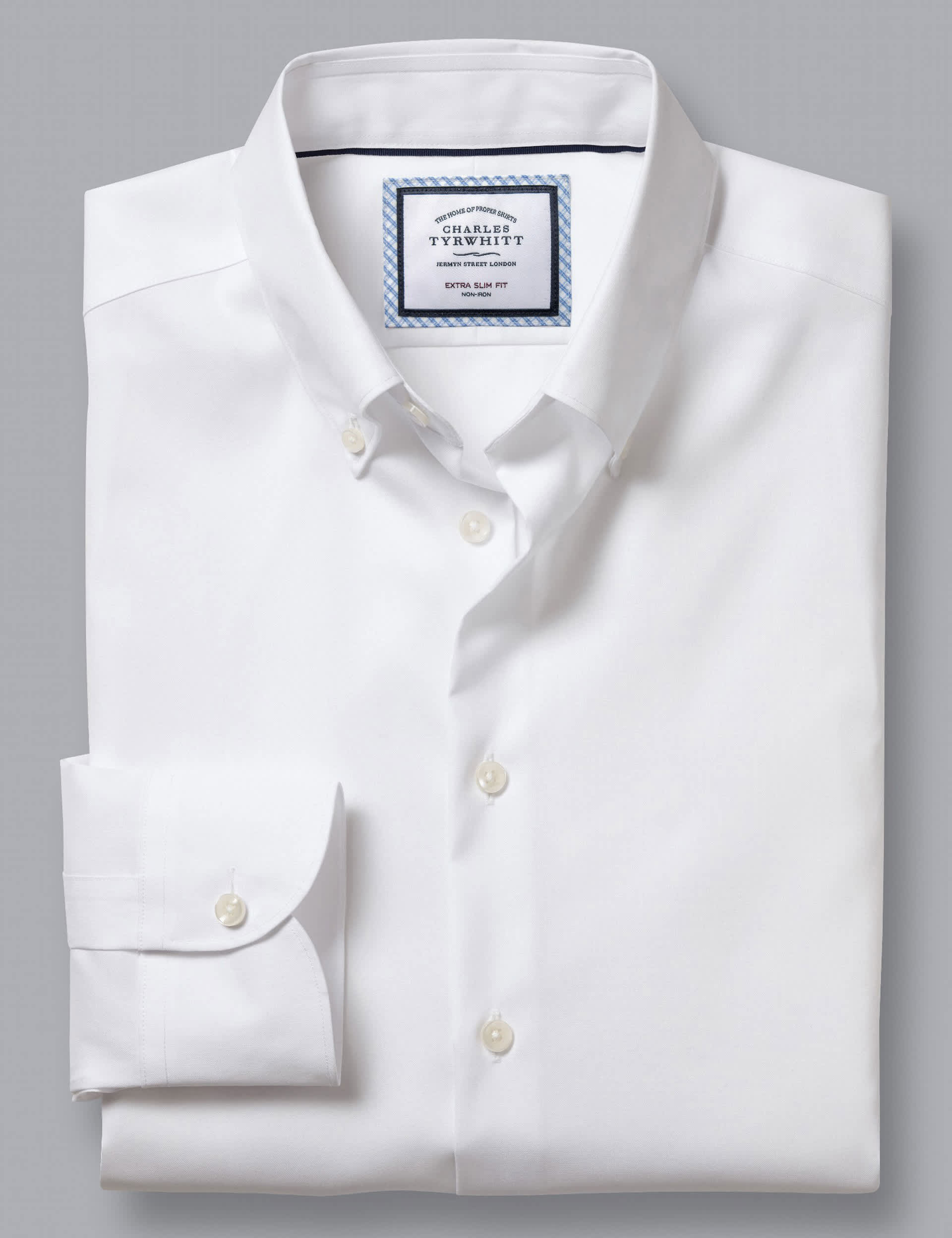 Charles Tyrwhitt Men's Slim Fit Non Iron Pure Cotton Oxford Shirt - 16.5/35 - White, White,Blue