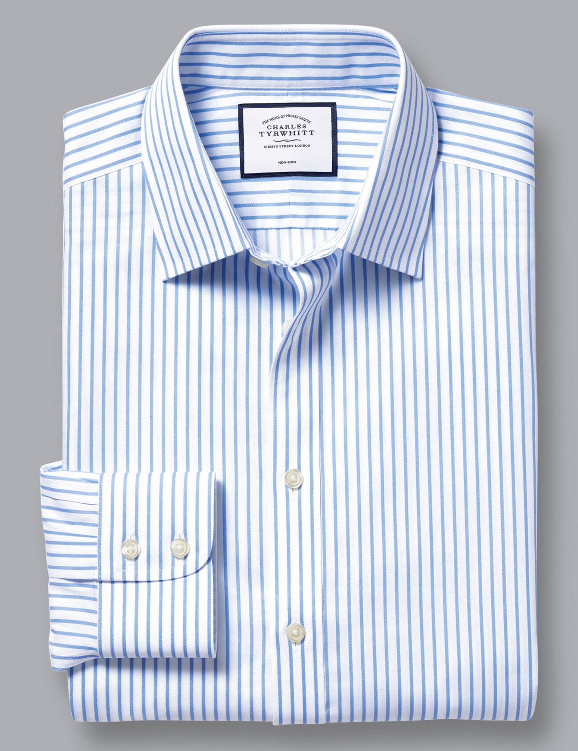 Charles Tyrwhitt Men's Slim Fit Non Iron Pure Cotton Striped Shirt - 16.5/35 - White, White