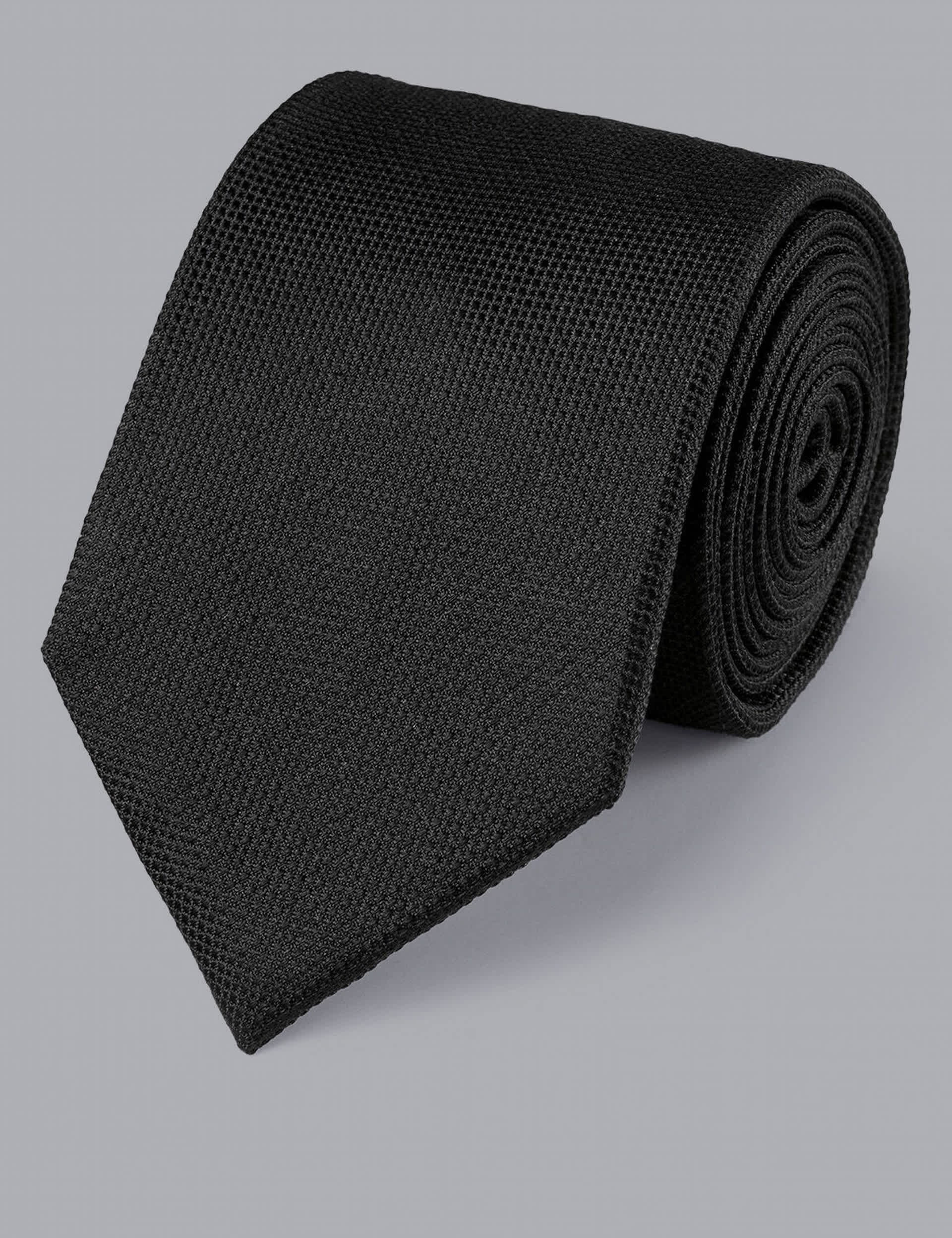 Charles Tyrwhitt Men's Textured Pure Silk Tie - one size - Black, Black