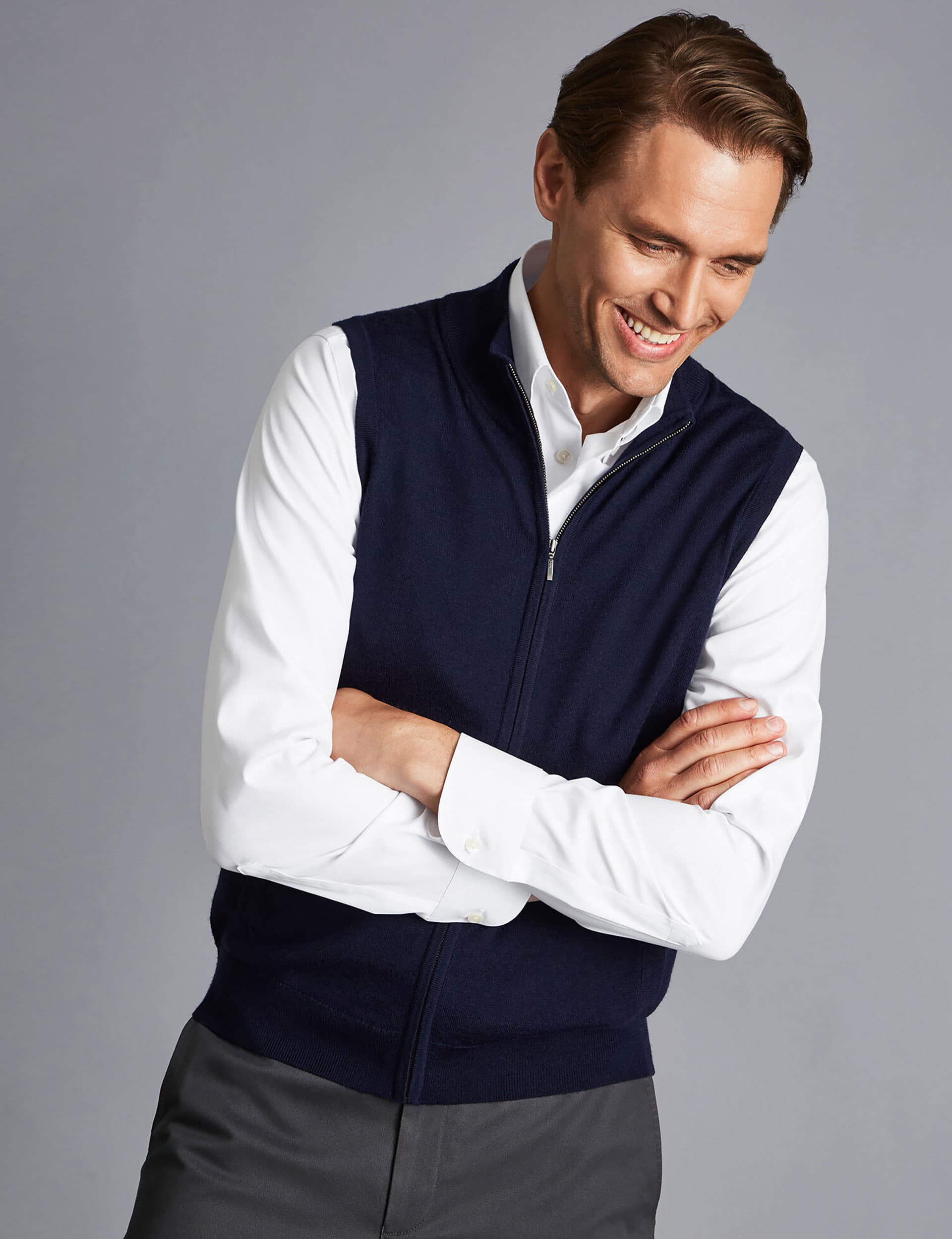 Charles Tyrwhitt Men's Pure Extra Fine Merino Wool Zip Up Gilet - XL - Navy, Navy