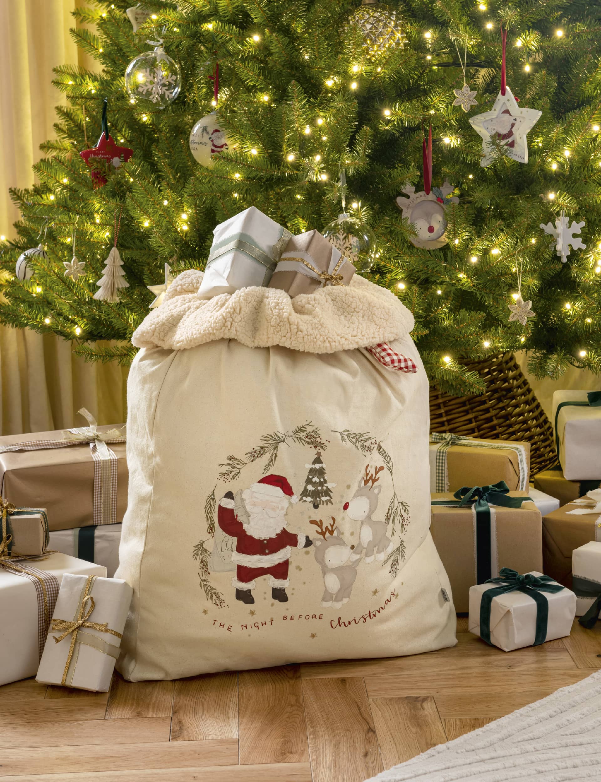 Mamas & Papas Large Calico Santa Christmas 2024 Sack - Neutral, Neutral