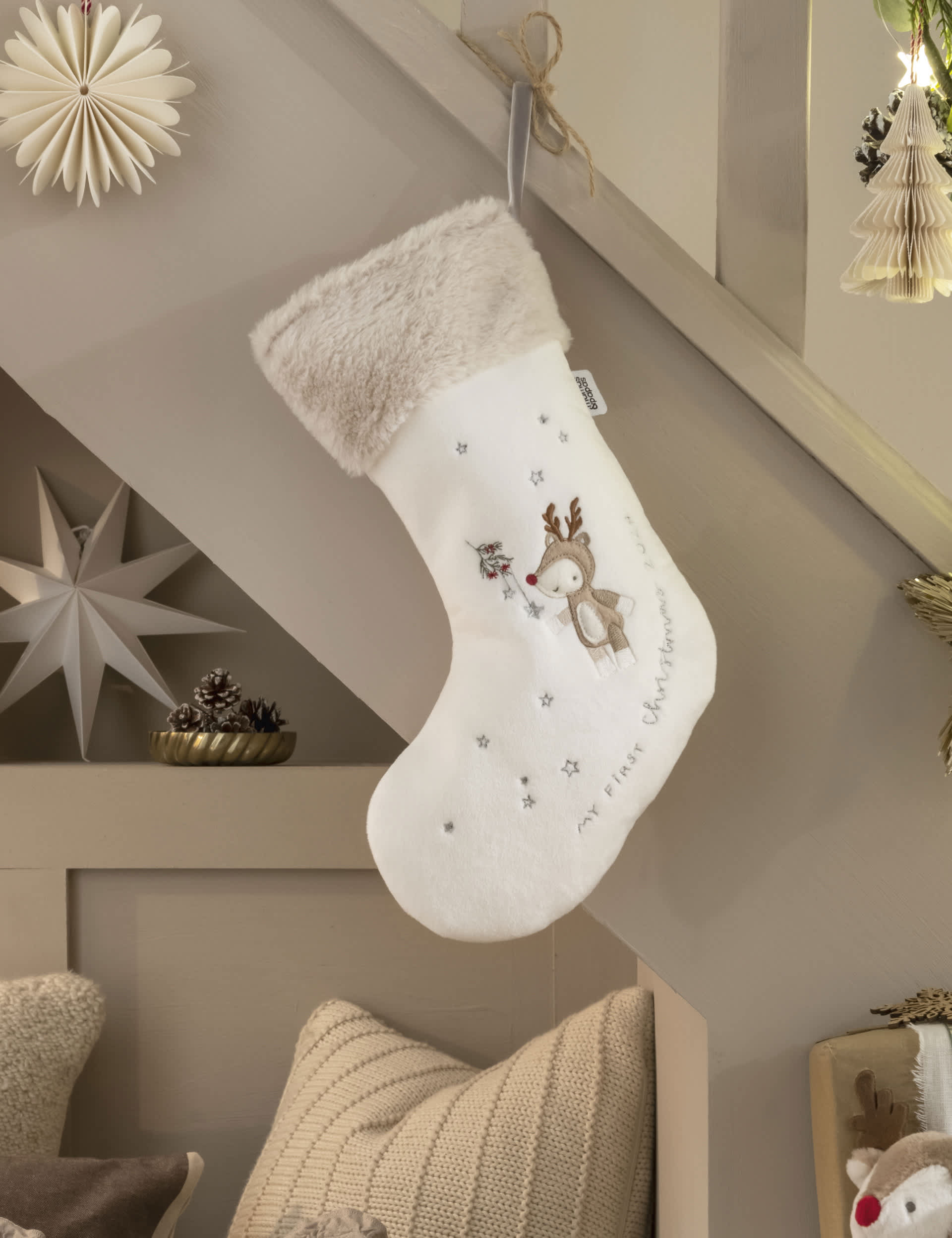 Mamas & Papas Small My First Christmas Reindeer Stocking - Neutral, Neutral