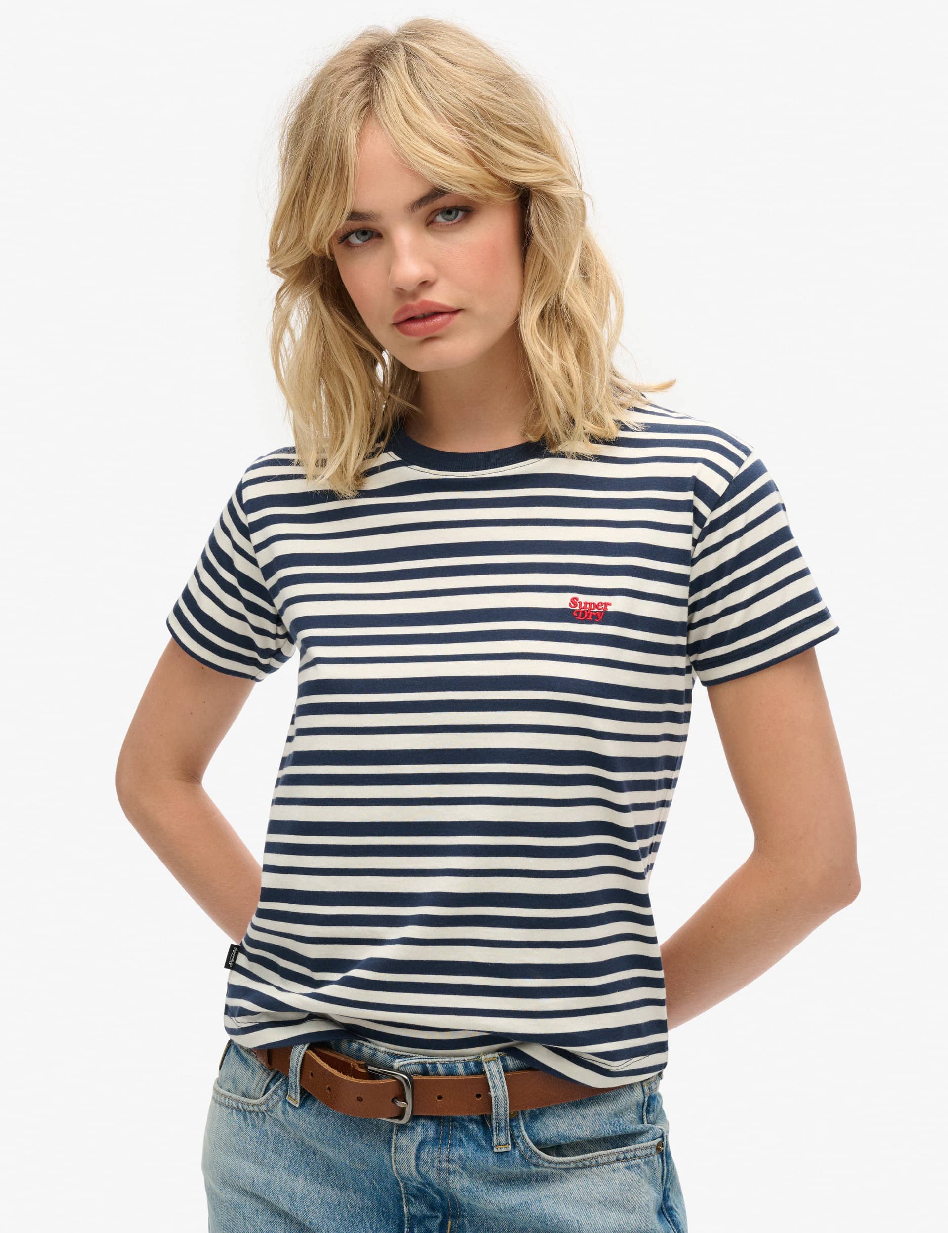 Superdry Women's Pure Cotton Striped T-Shirt - 10 - Navy, Black Mix,Blue Mix,Navy