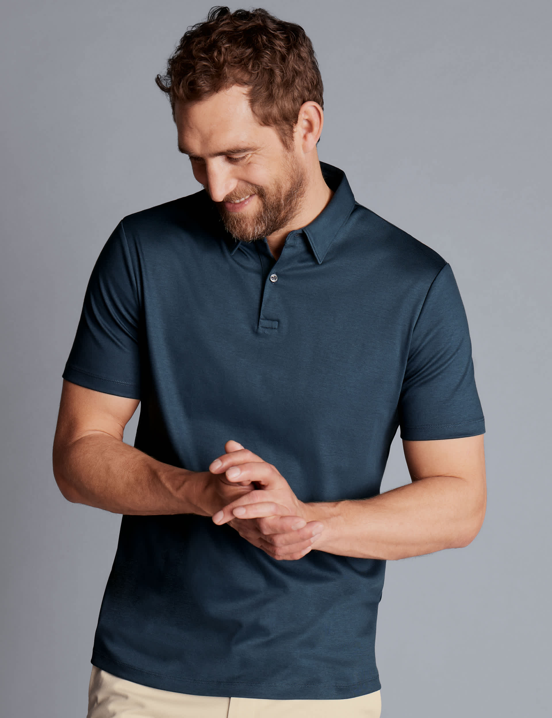 Charles Tyrwhitt Men's Pure Cotton Button Down Collar Polo Shirt