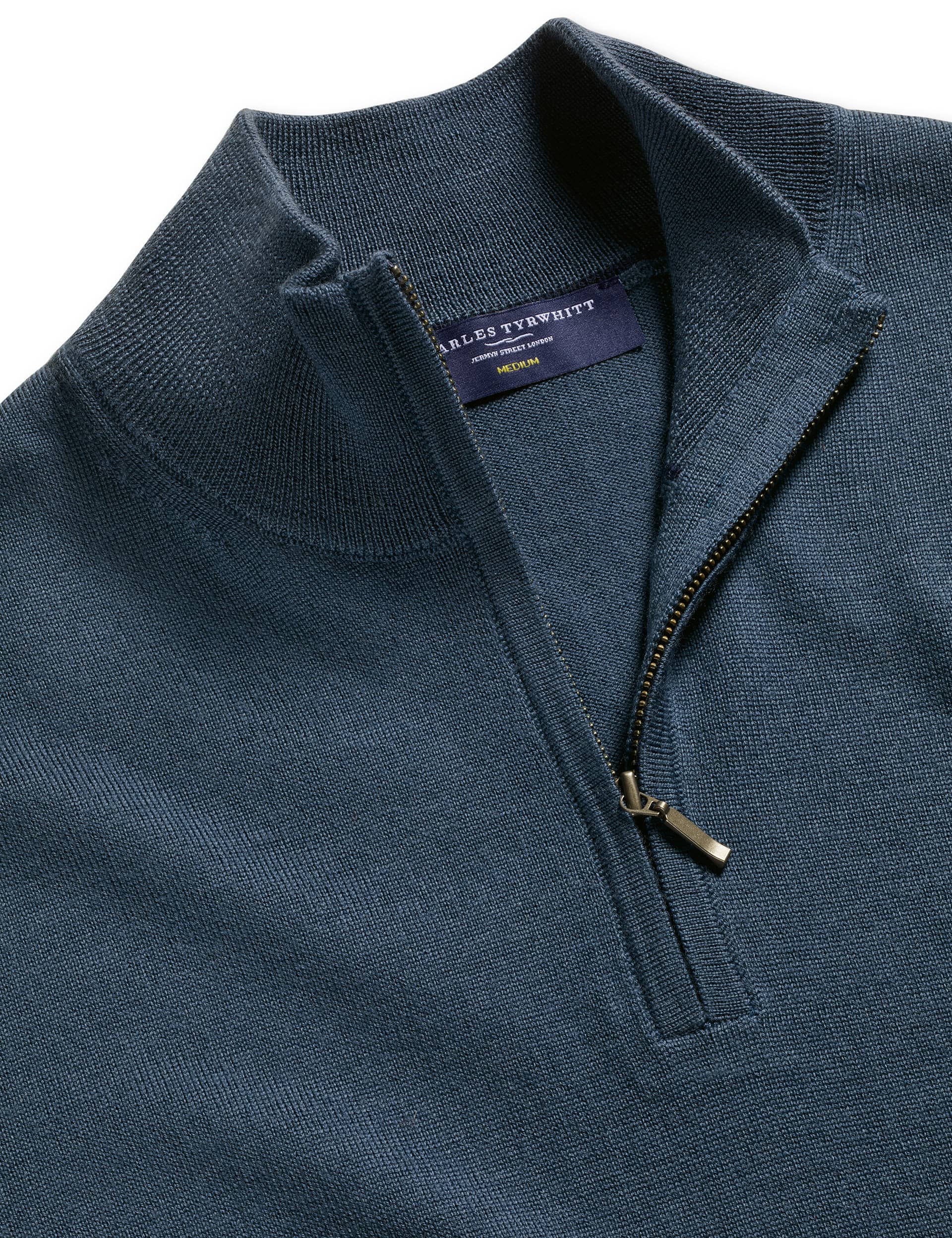 Charles Tyrwhitt Men's Pure Merino Wool Half Zip Jumper - Navy, Stone,Navy,Dark Blue,Beige,Dark Gree