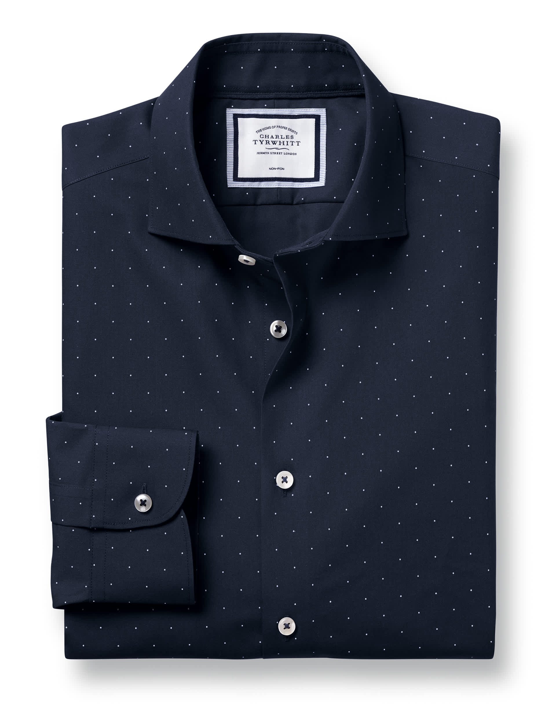 Charles Tyrwhitt Men's Slim Fit Non Iron Pure Cotton Print Shirt - Navy, Navy