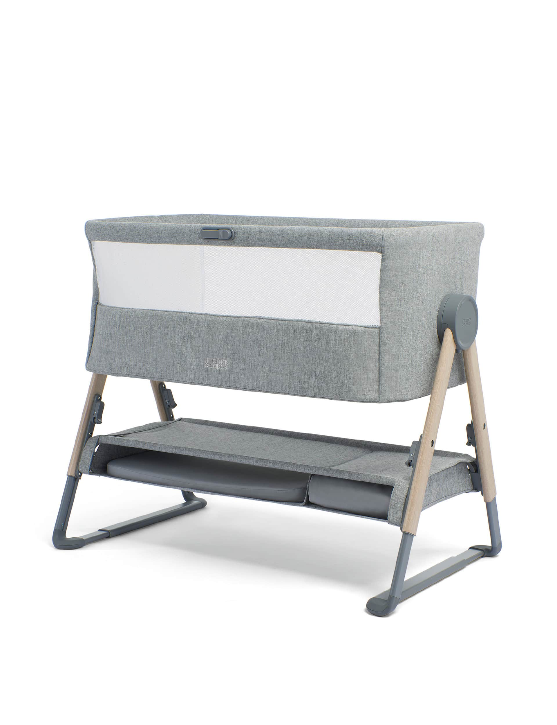 Mamas & Papas Lua Bedside Crib - Grey, Grey