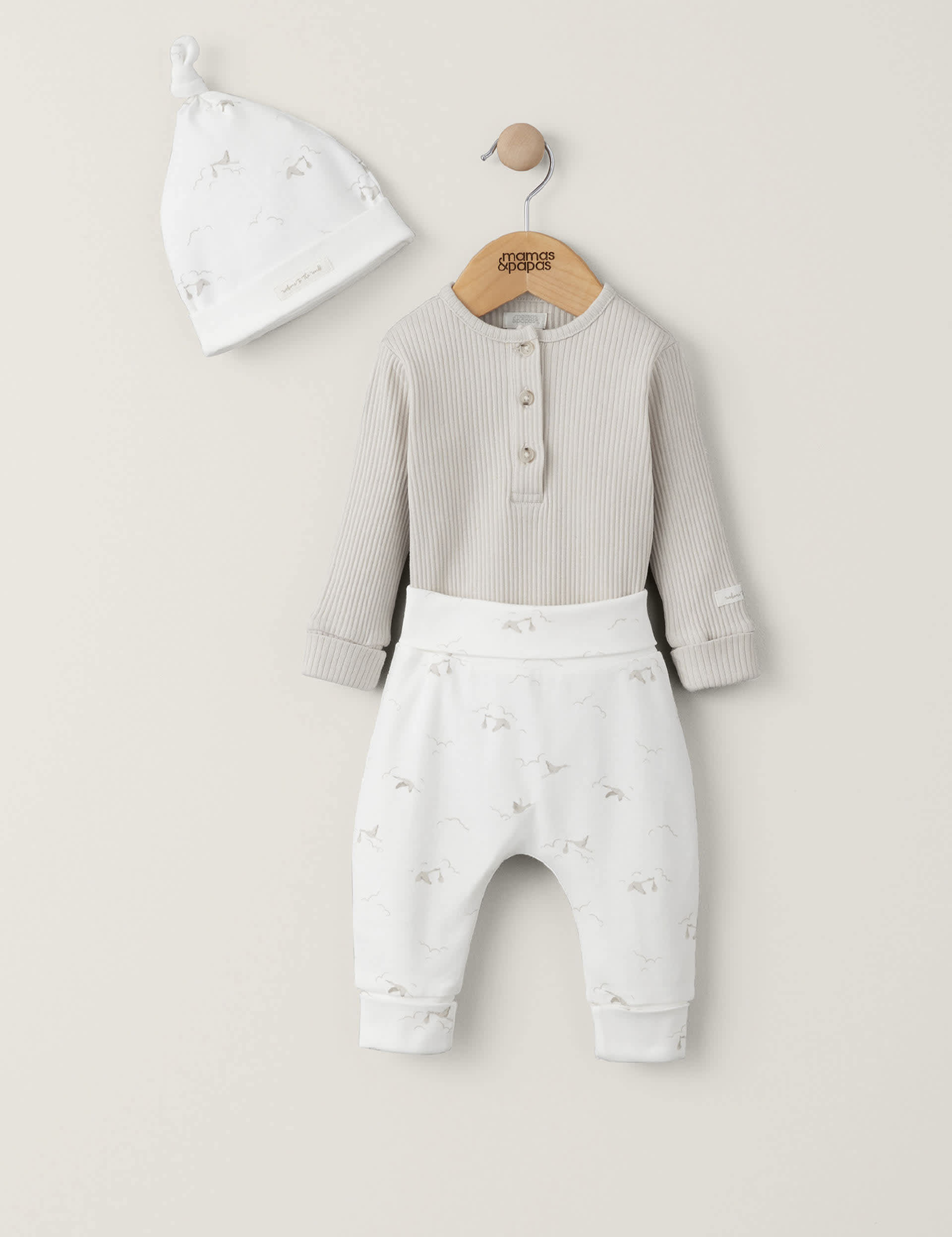 Mamas & Papas Stork My First Outfit 3 Piece Set (7lbs-6 Mths) - 0-3 M - Grey, Grey